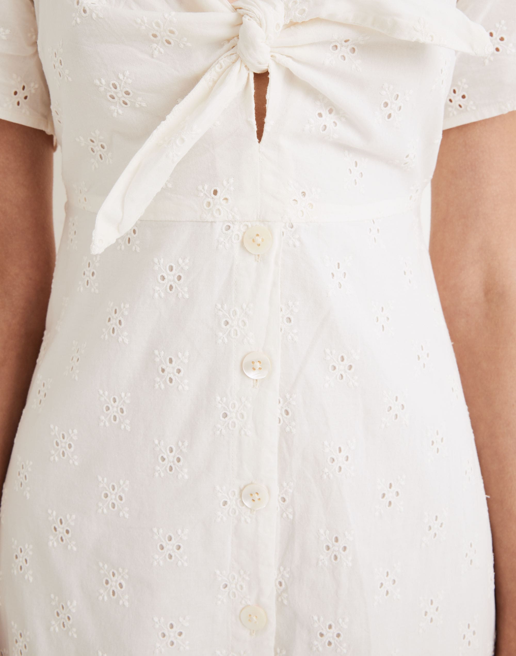 Eyelet Tie-Front Midi Dress