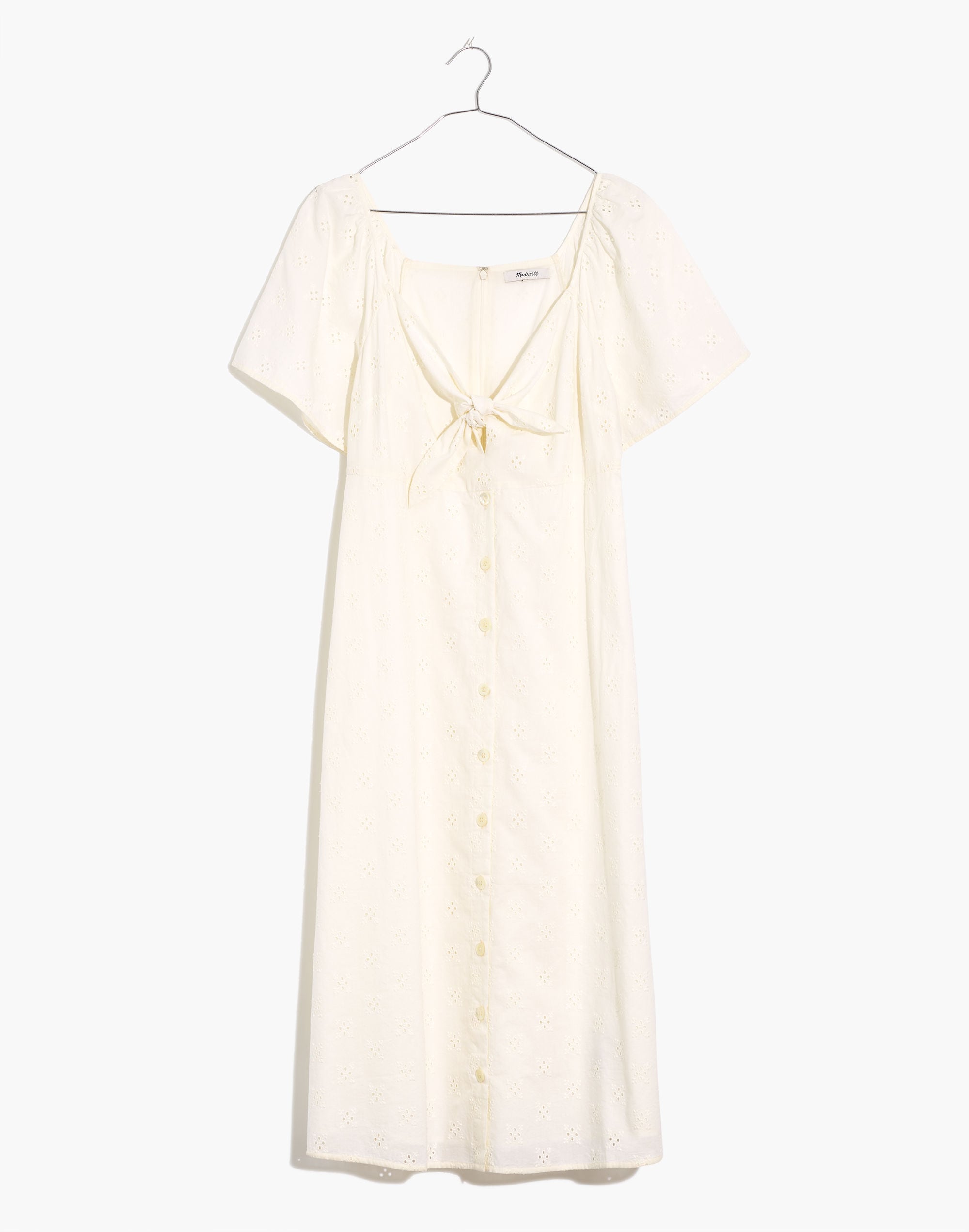 Eyelet Tie-Front Midi Dress
