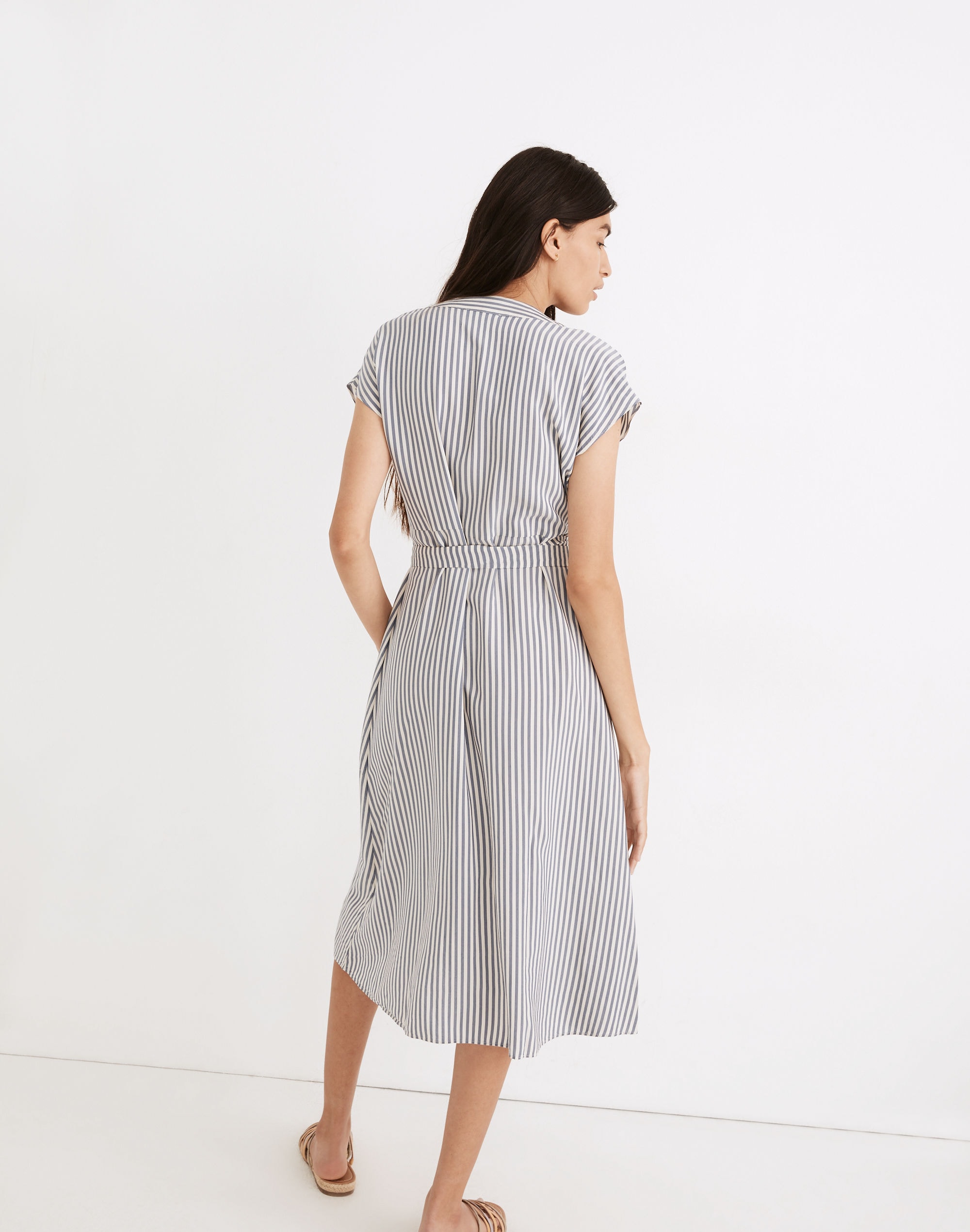 Striped Cap-Sleeve Wrap Dress