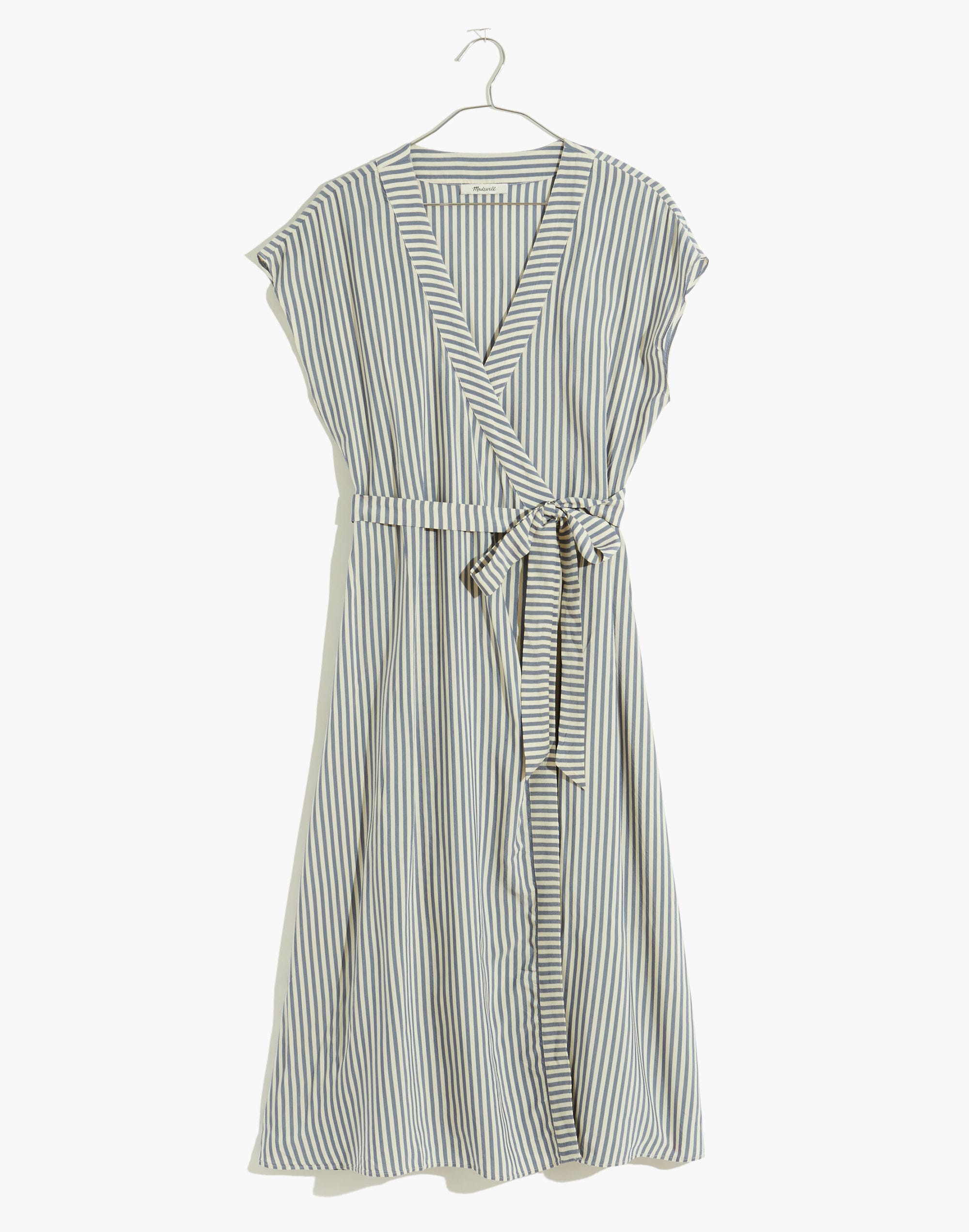 Striped Cap-Sleeve Wrap Dress