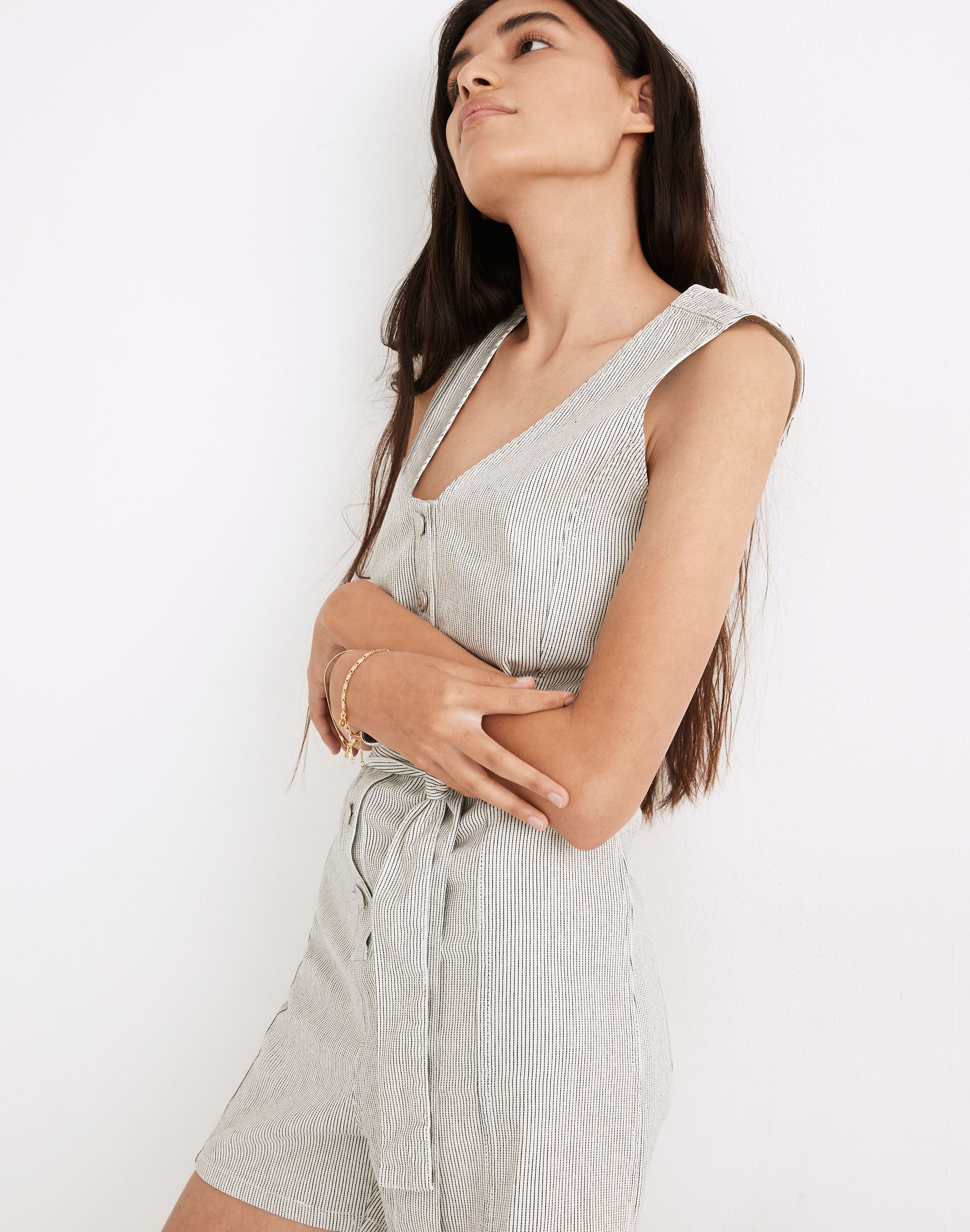 Striped Sleeveless Tie-Waist Romper