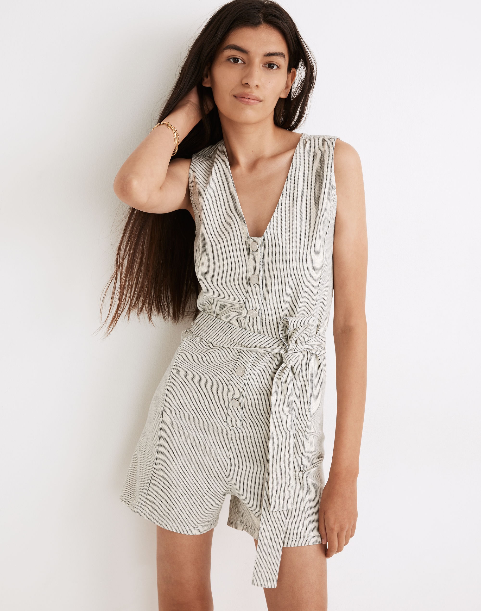 Striped Sleeveless Tie-Waist Romper