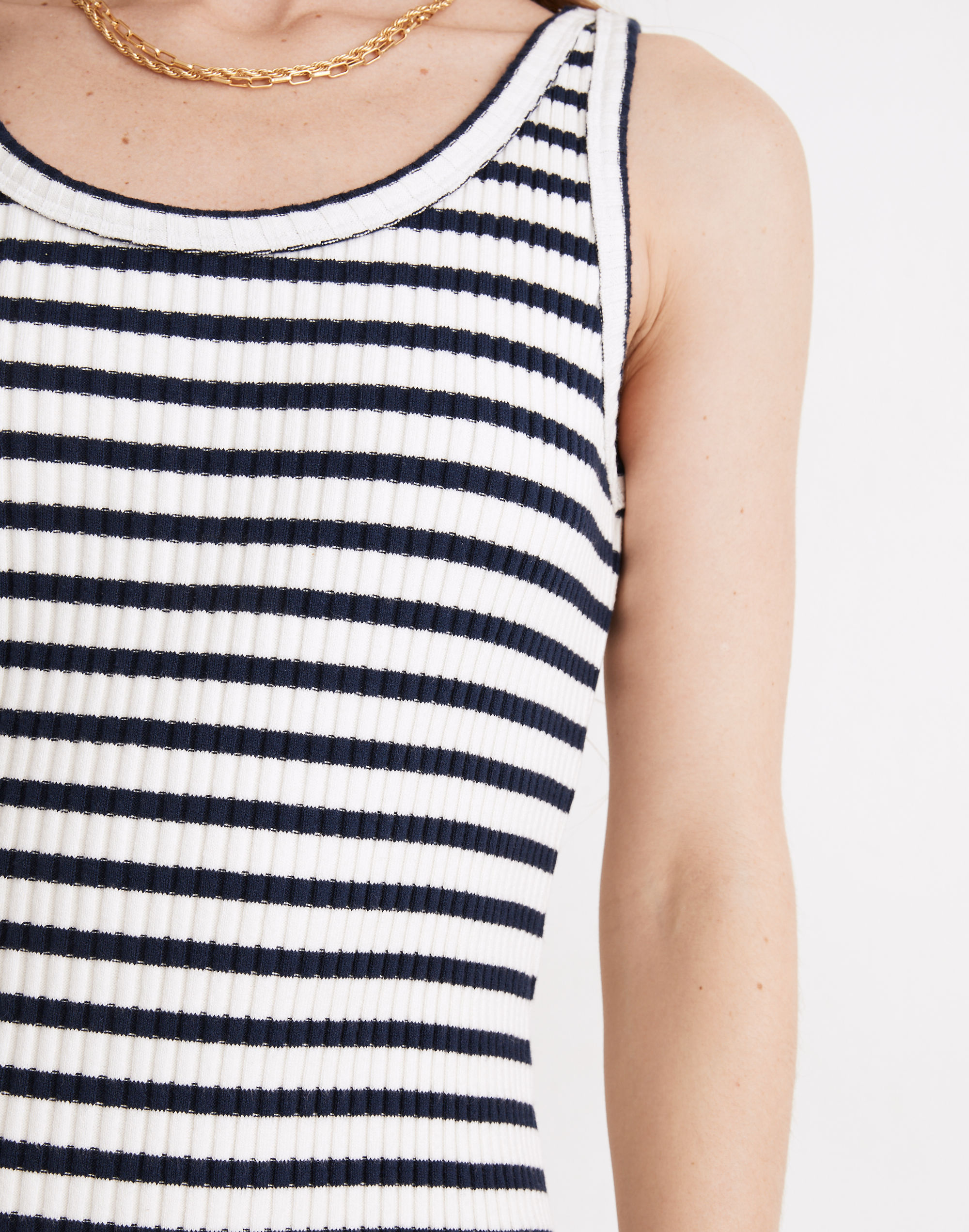 Ribbed Tank Scoop Midi Dress in Stripe