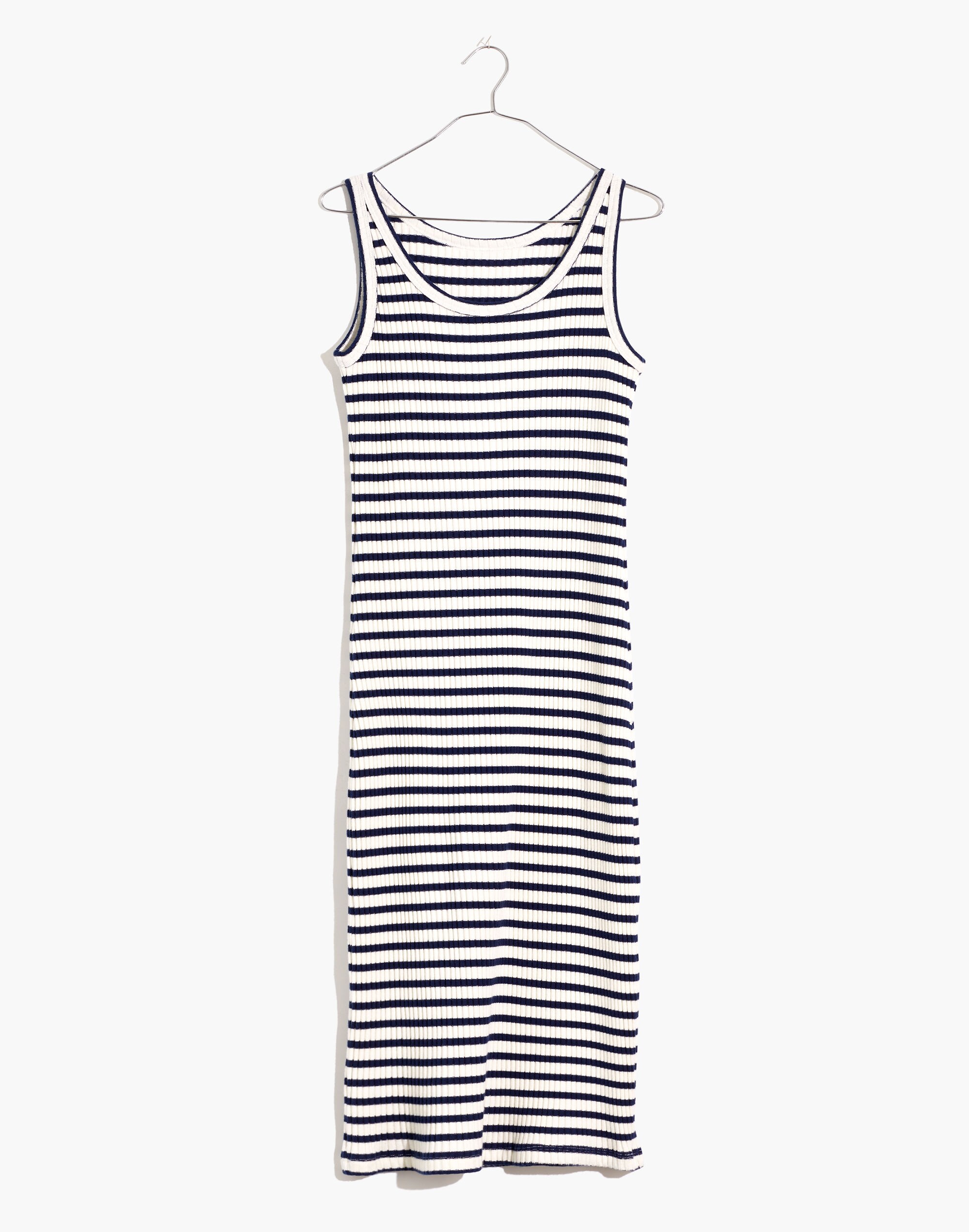 Ribbed Tank Scoop Midi Dress in Stripe