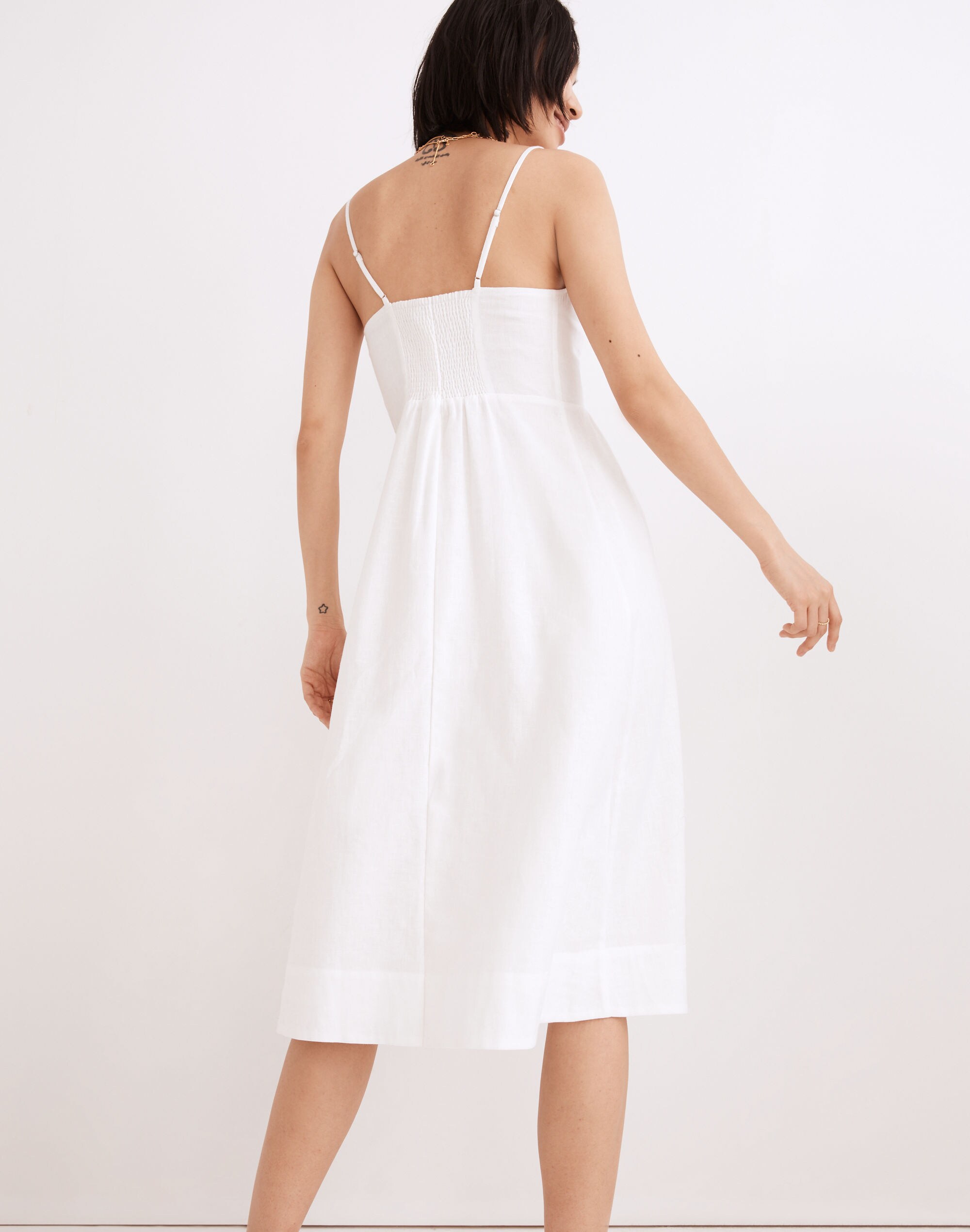 Linen-Cotton Cami Button-Front Midi Dress