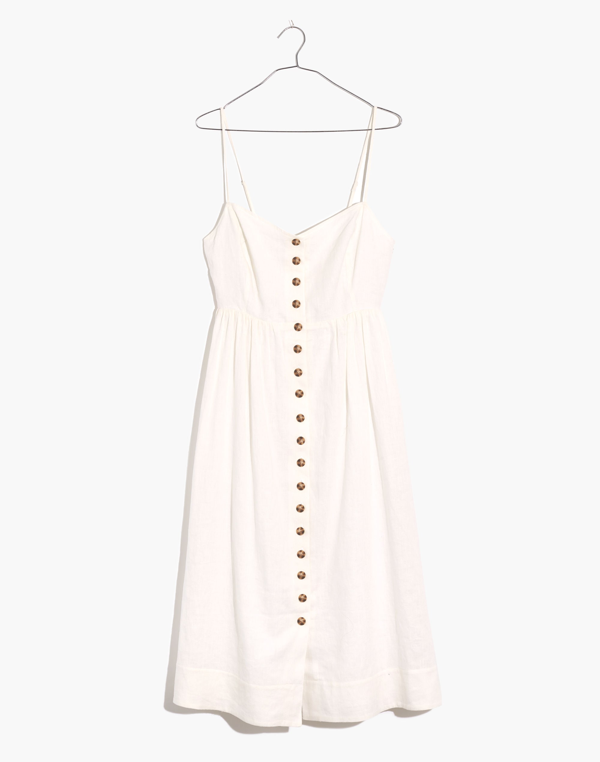 Linen-Cotton Cami Button-Front Midi Dress