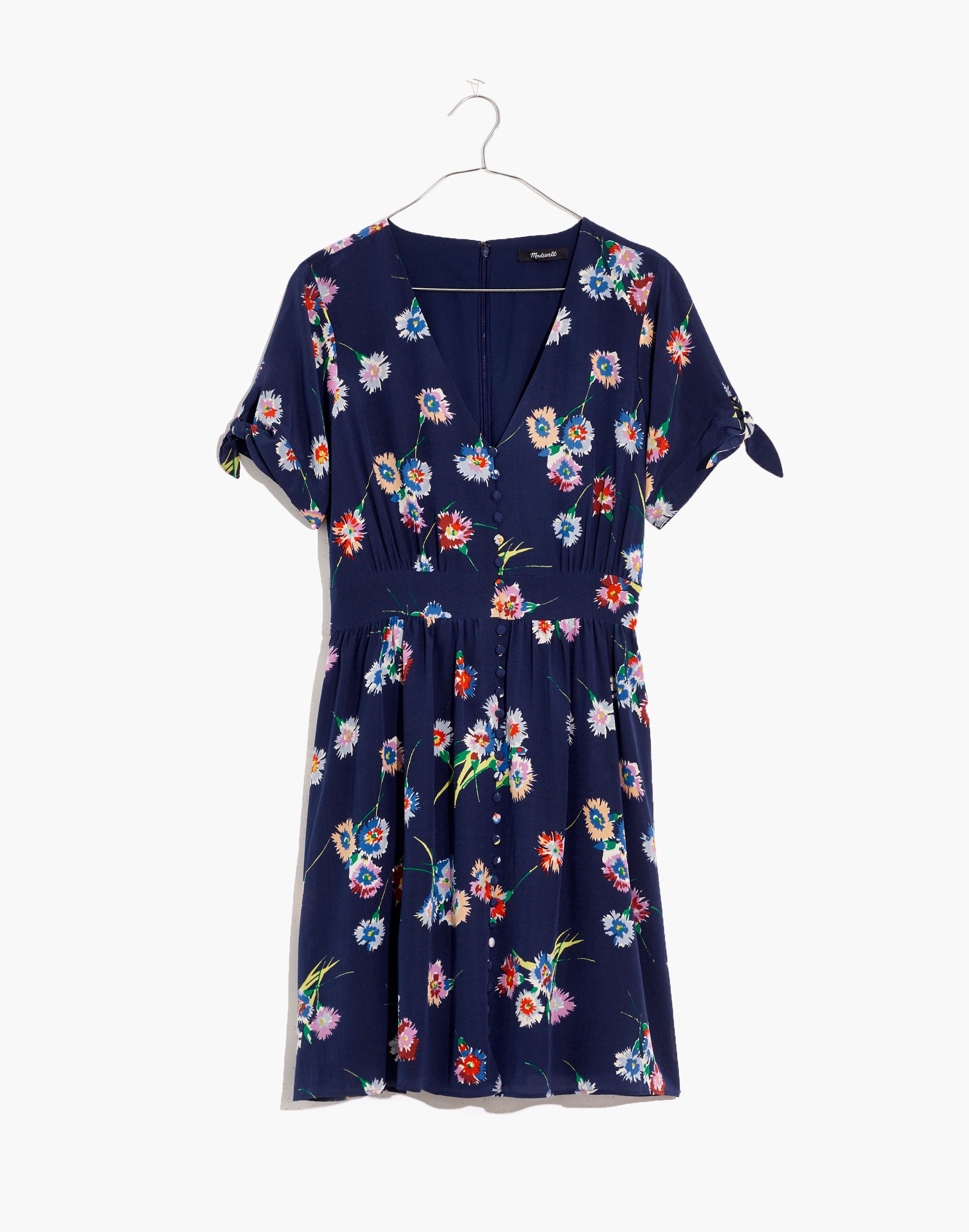 Silk Button-Front Tie-Sleeve Retro Dress in Flutter-By Floral