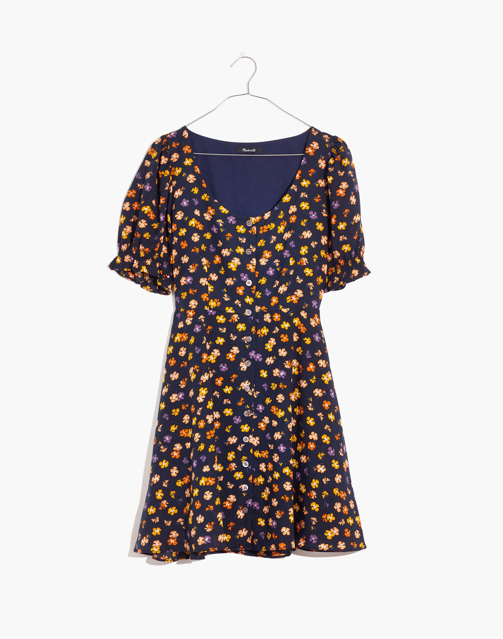Smock-Sleeve Button-Front Mini Dress in Happy Hibiscus
