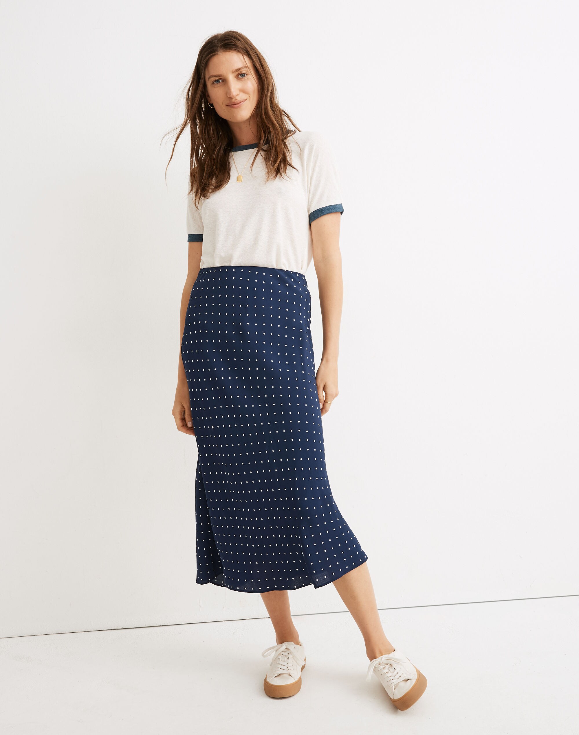 Midi Slip Skirt in Polka Dot