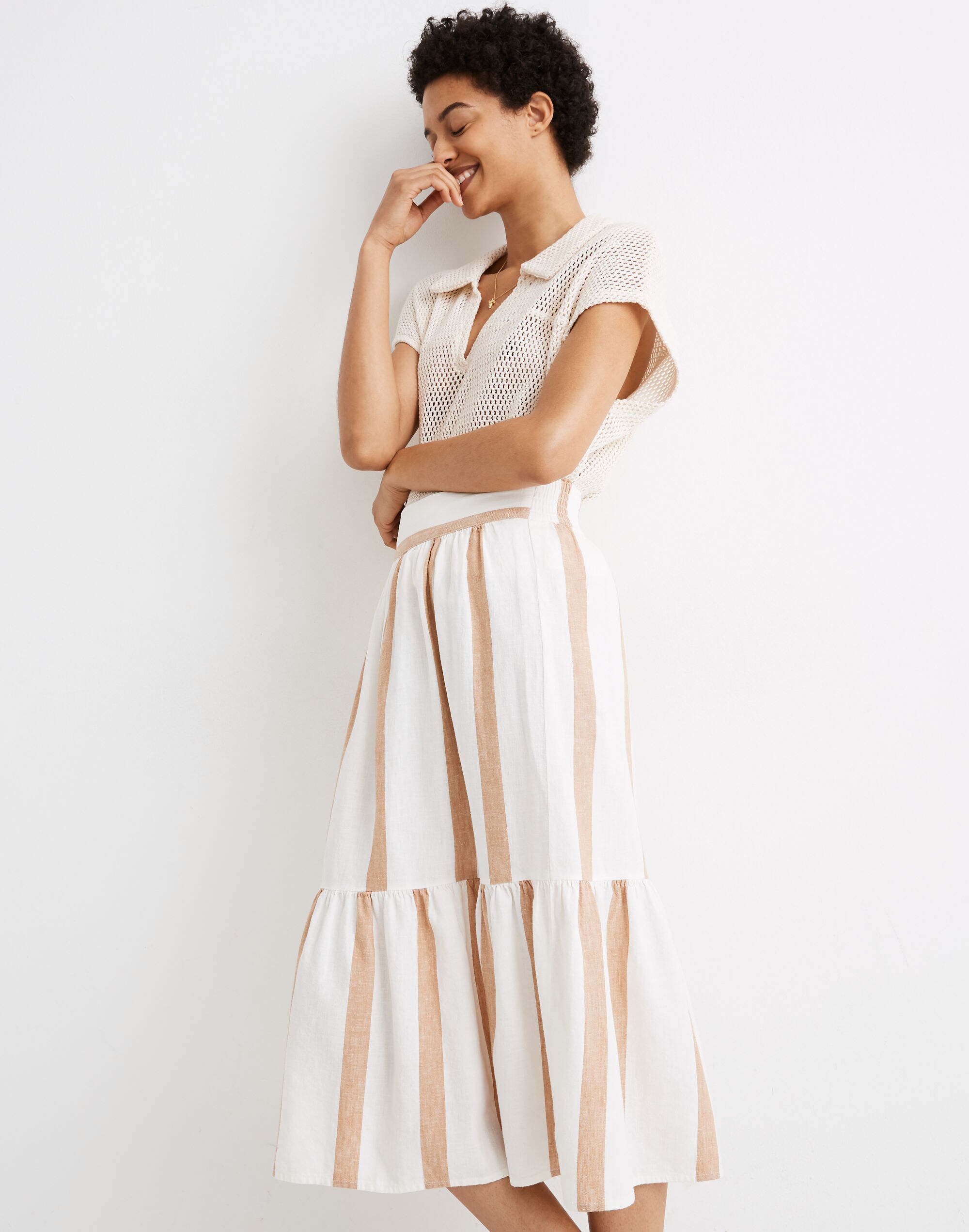 Ruffle-Hem Midi Skirt in Stripe