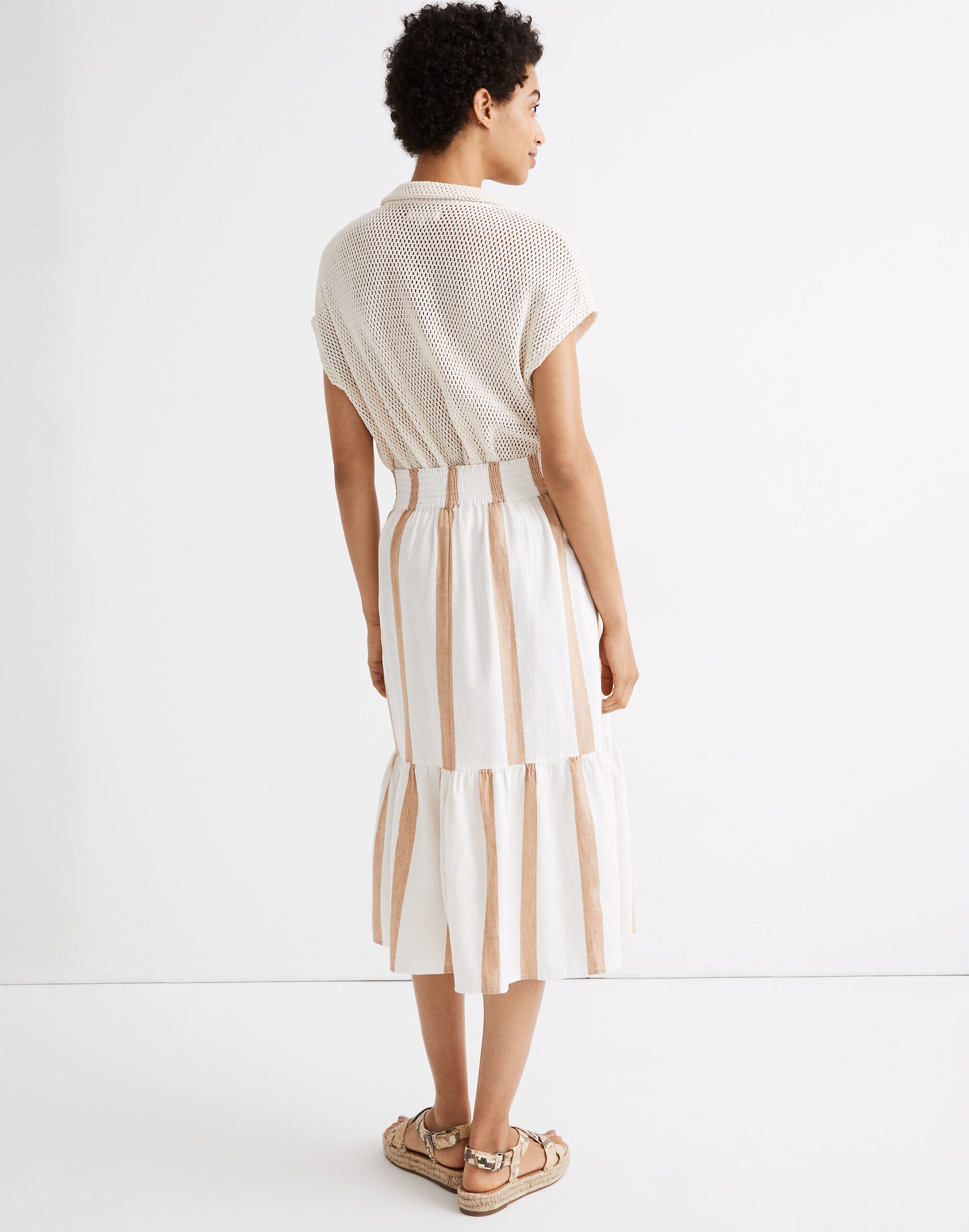 Ruffle-Hem Midi Skirt in Stripe