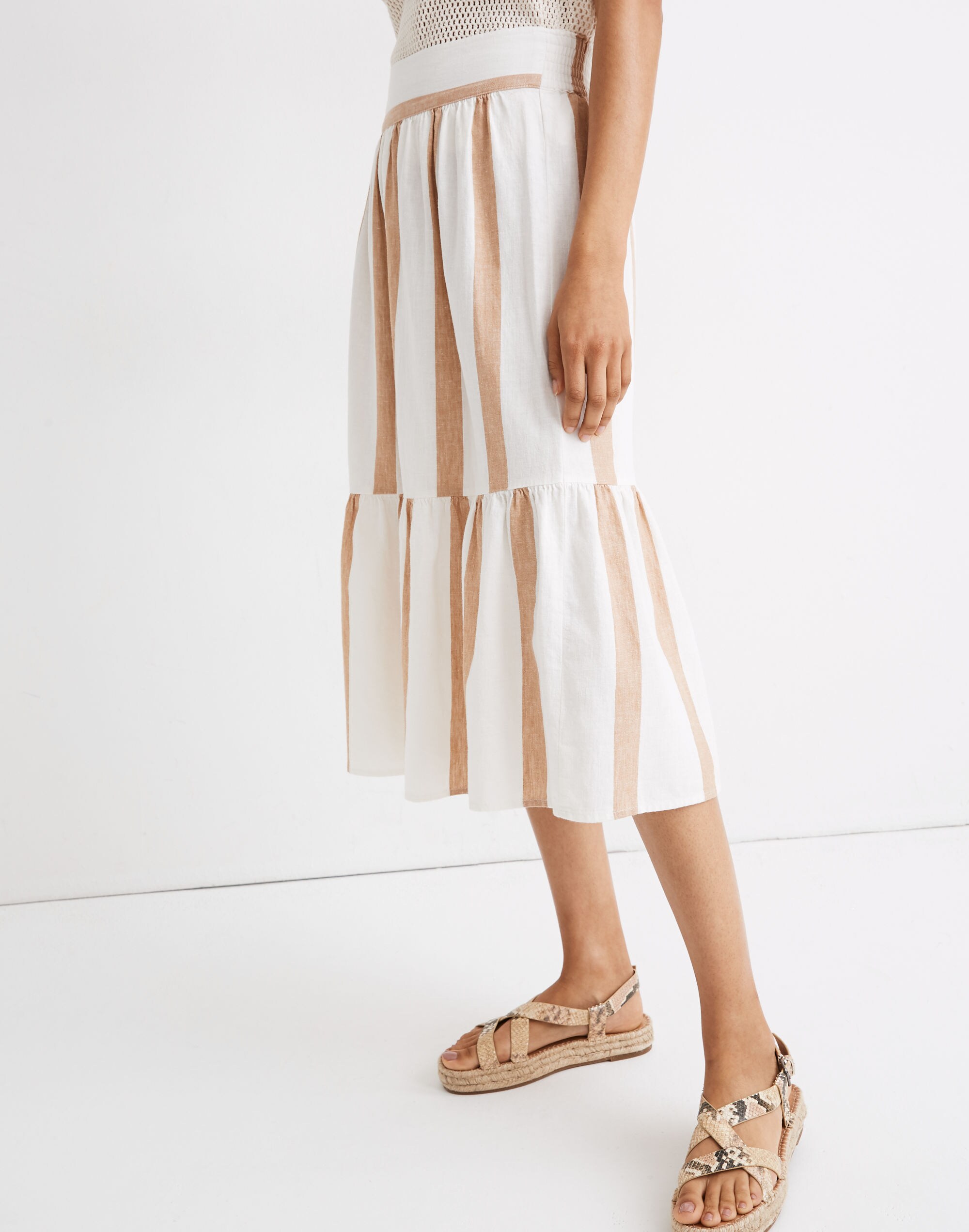 Ruffle-Hem Midi Skirt in Stripe