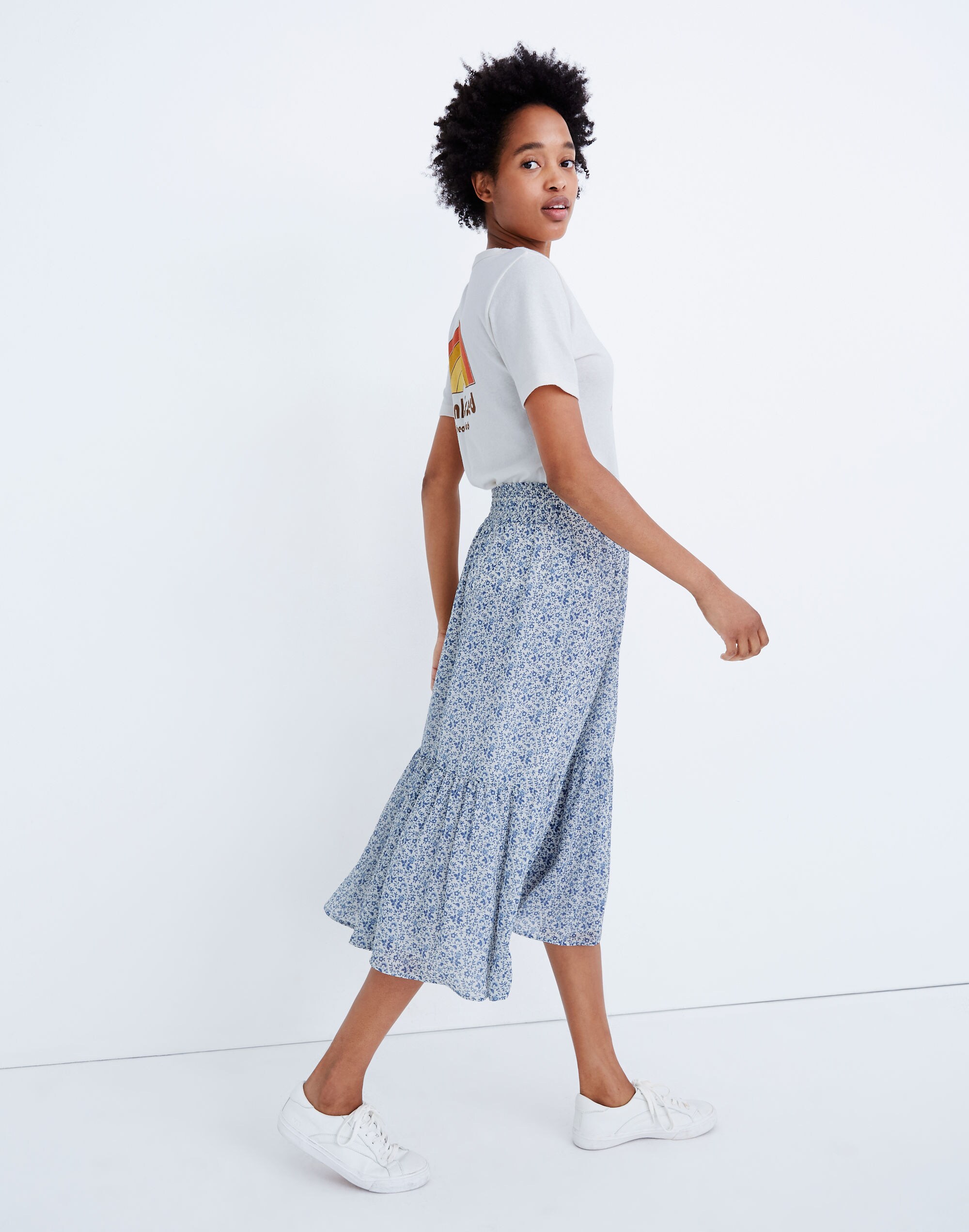 Tiered Peasant Midi Skirt in Climbing Floral