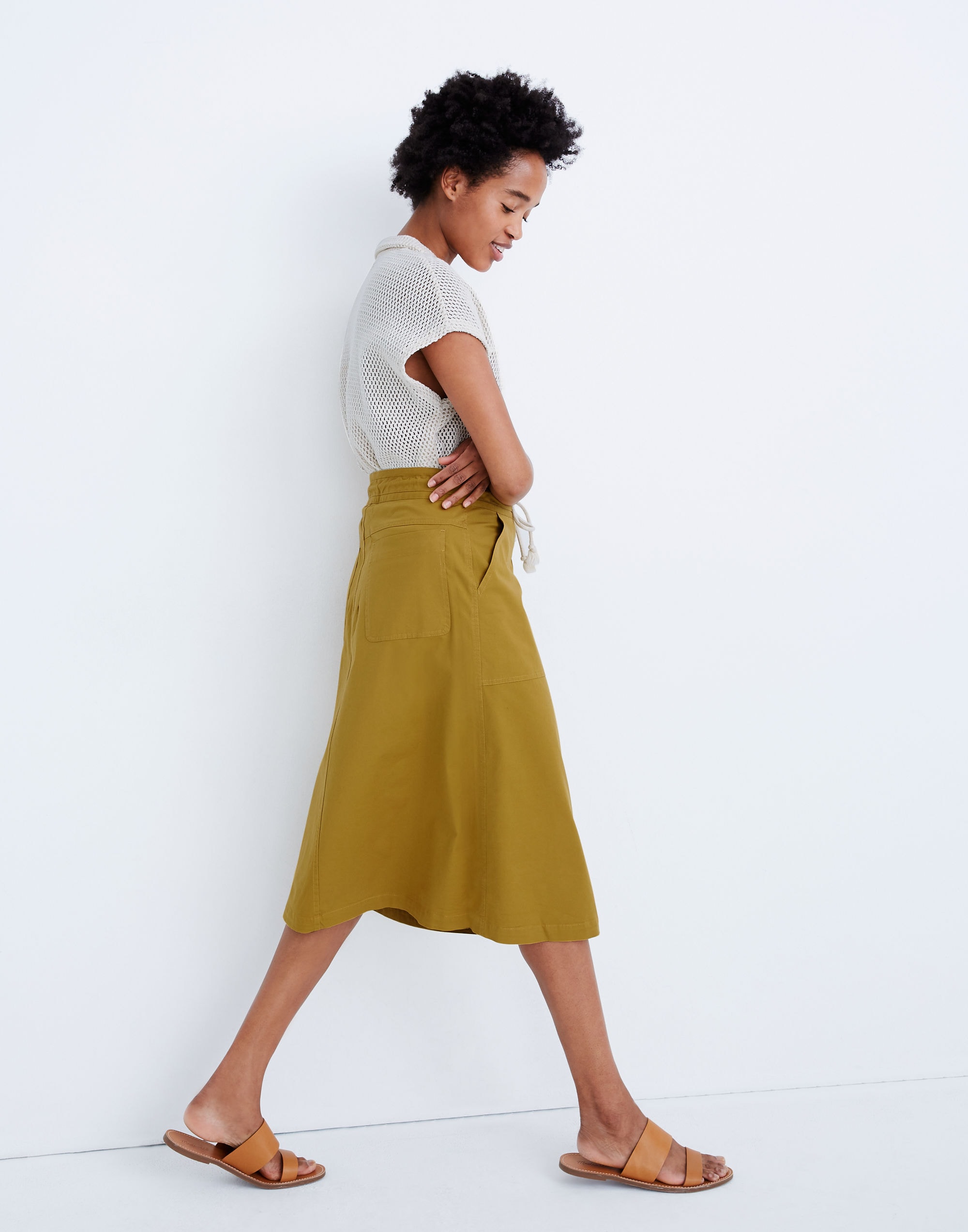 Tie-Waist Utility Midi Skirt