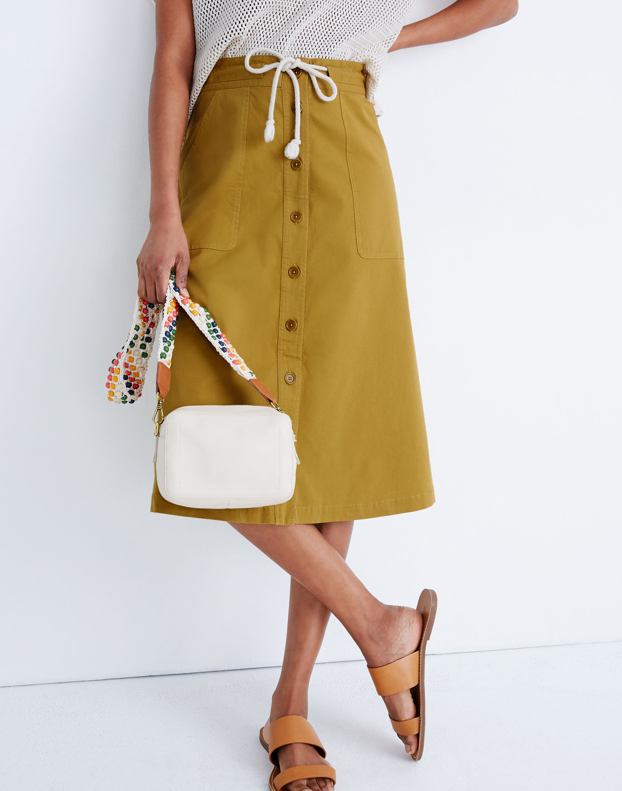 Tie-Waist Utility Midi Skirt