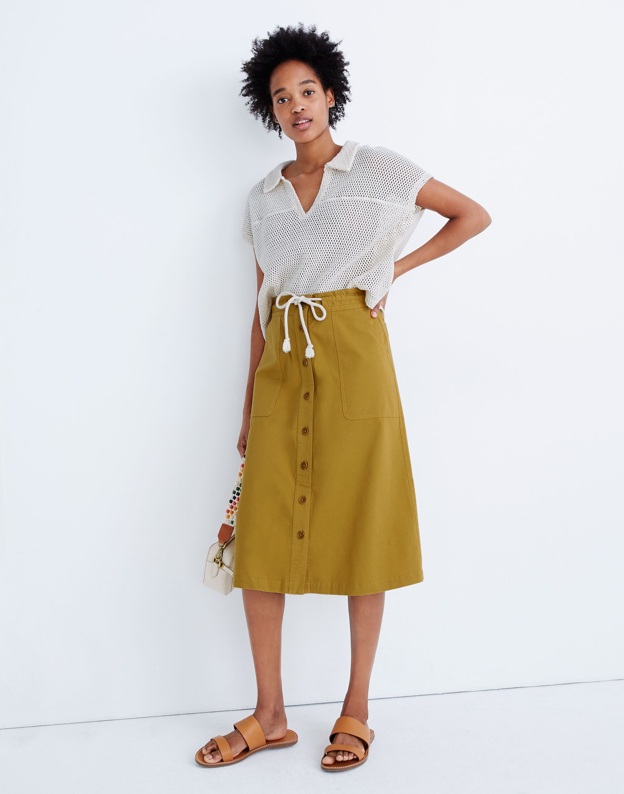 Tie-Waist Utility Midi Skirt