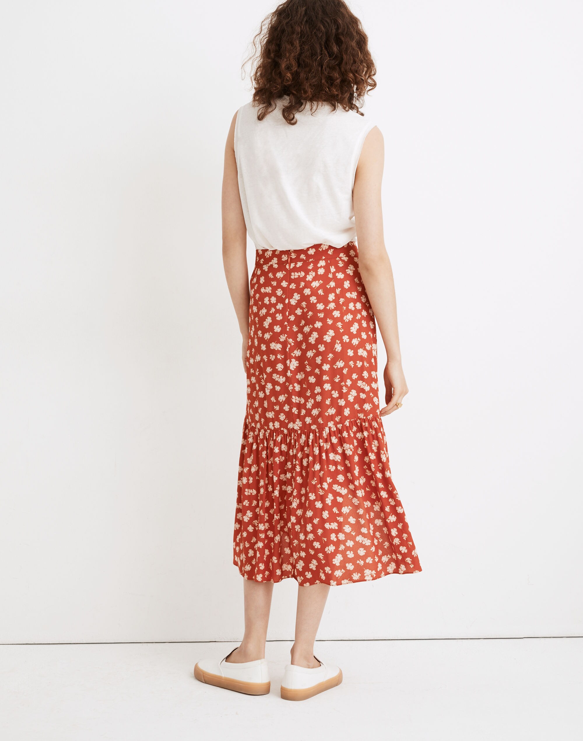 Ruffle-Wrap Midi Skirt in Happy Hibiscus