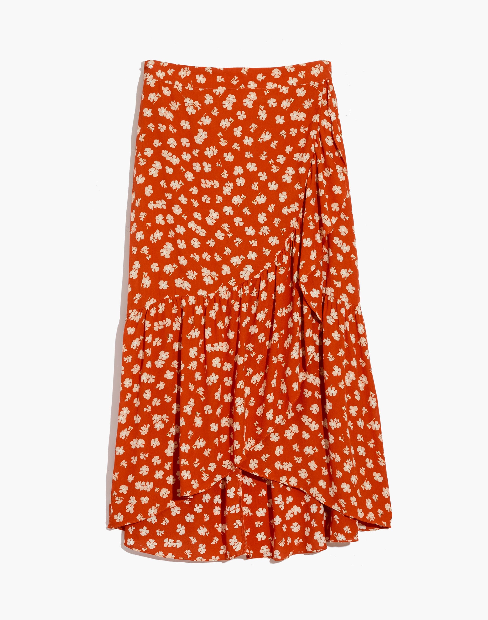 Ruffle-Wrap Midi Skirt in Happy Hibiscus