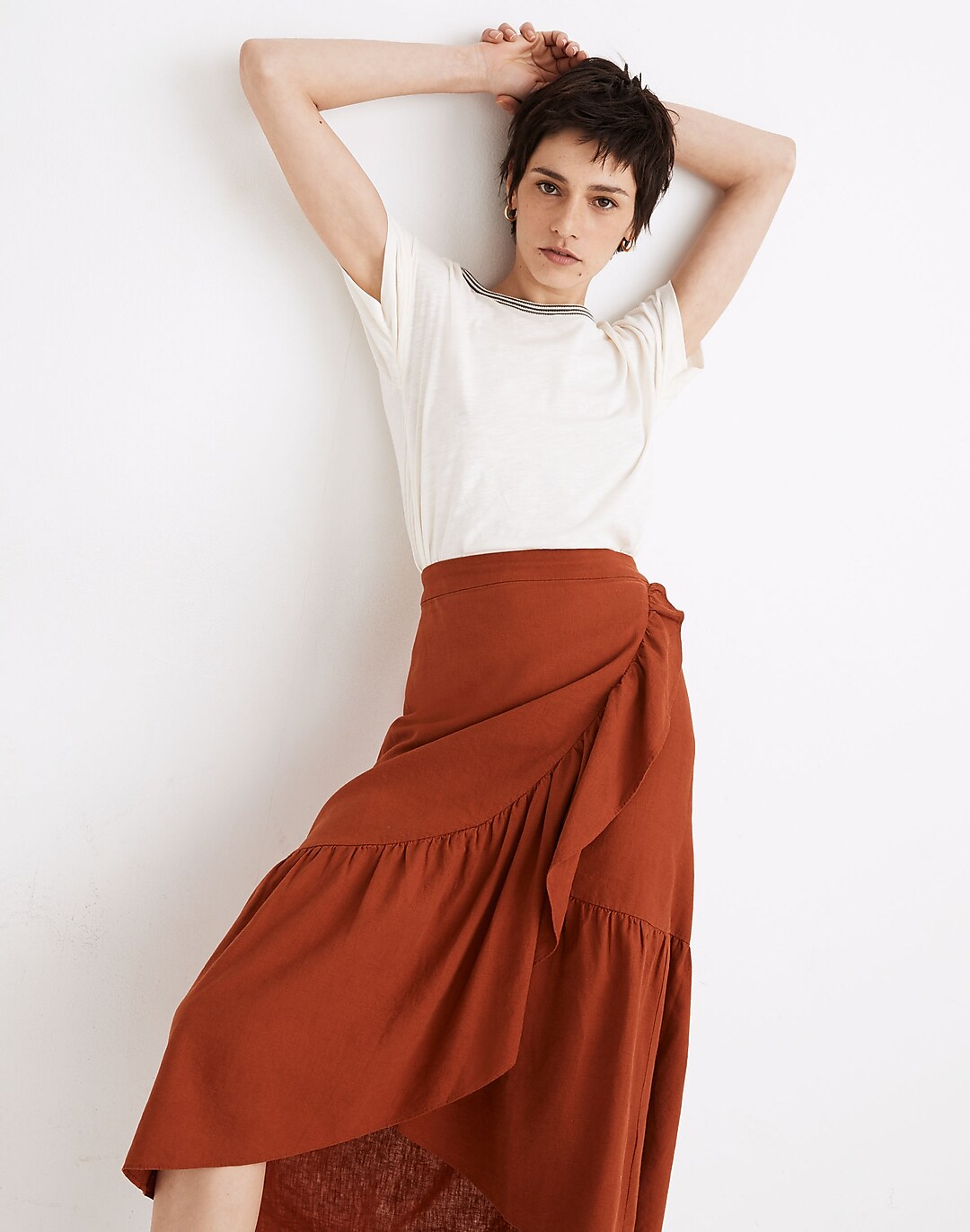 Meyer Wrap Midi Skirt In Wine With Pockets