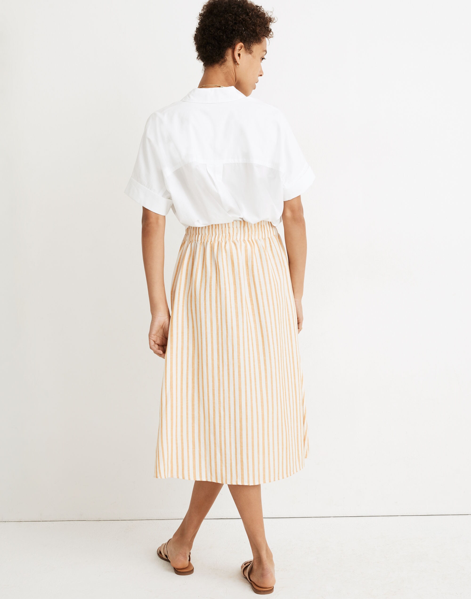 Smocked-Waist Midi Skirt in Stripe