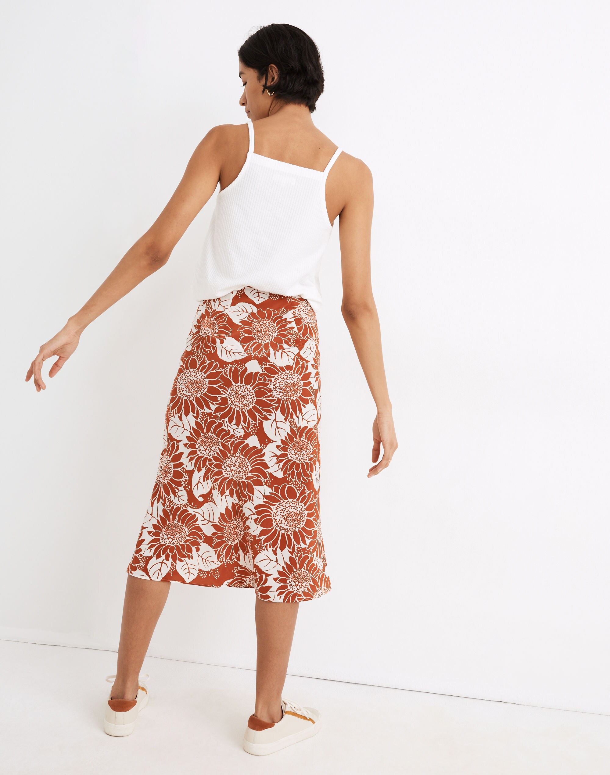 Silk Midi Slip Skirt in Sunflower Season