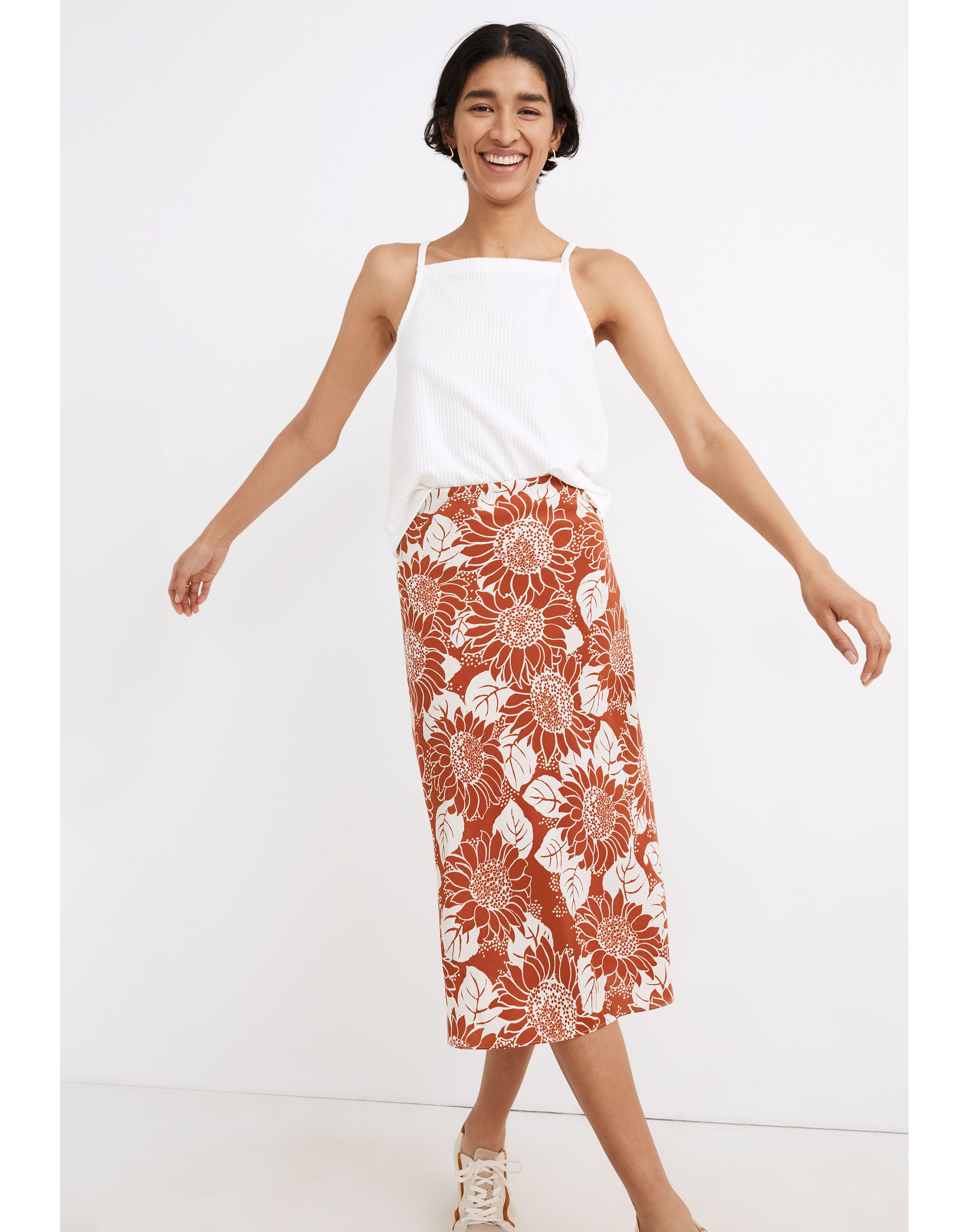 Silk Midi Slip Skirt in Sunflower Season