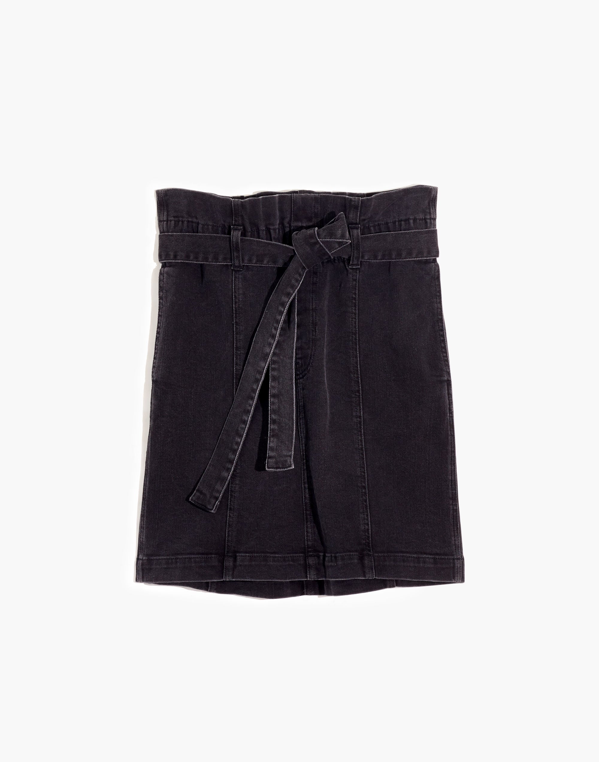 Stretch Denim Paperbag Mini Skirt in Lunar Wash