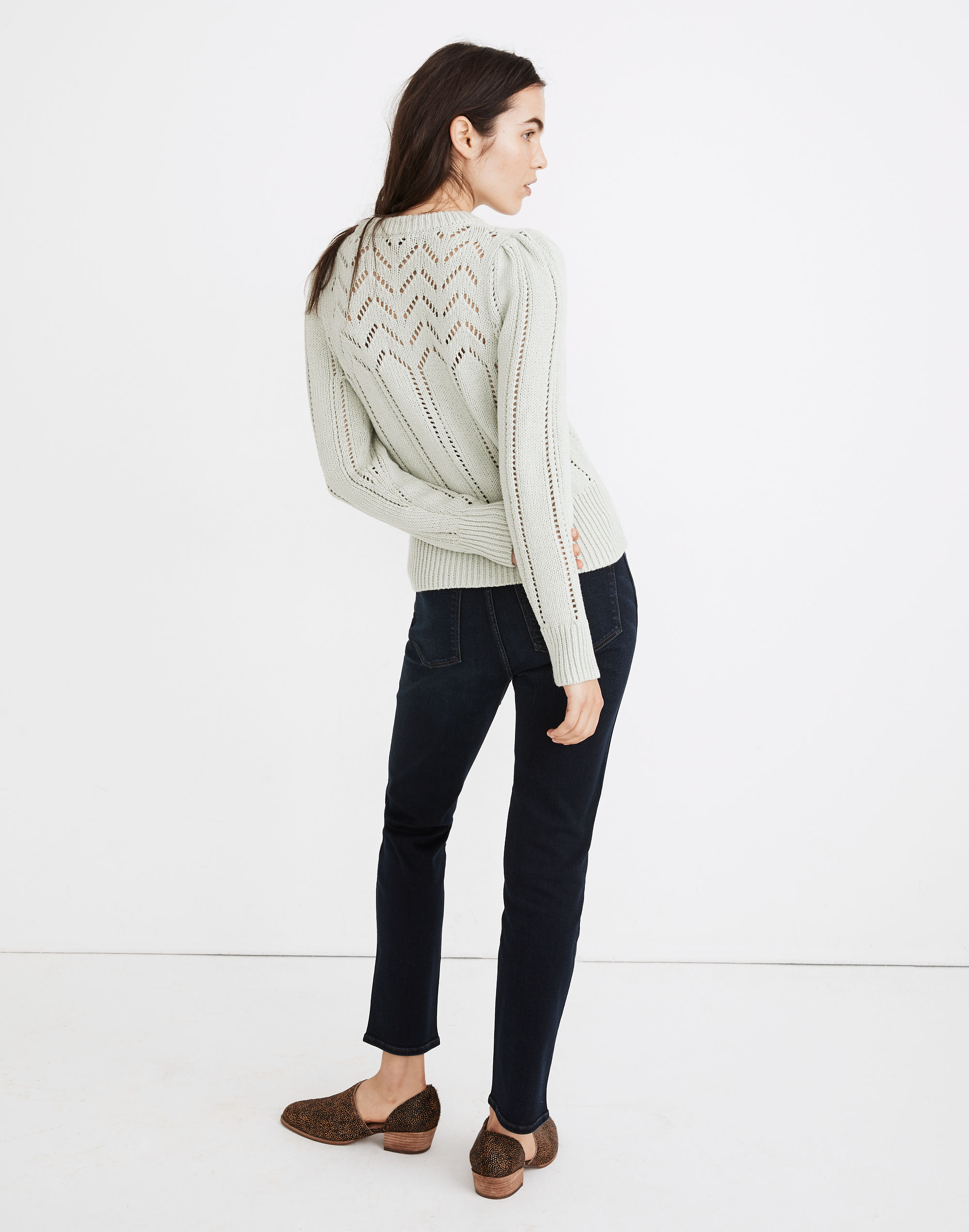 Pointelle Puff-Sleeve Sweater