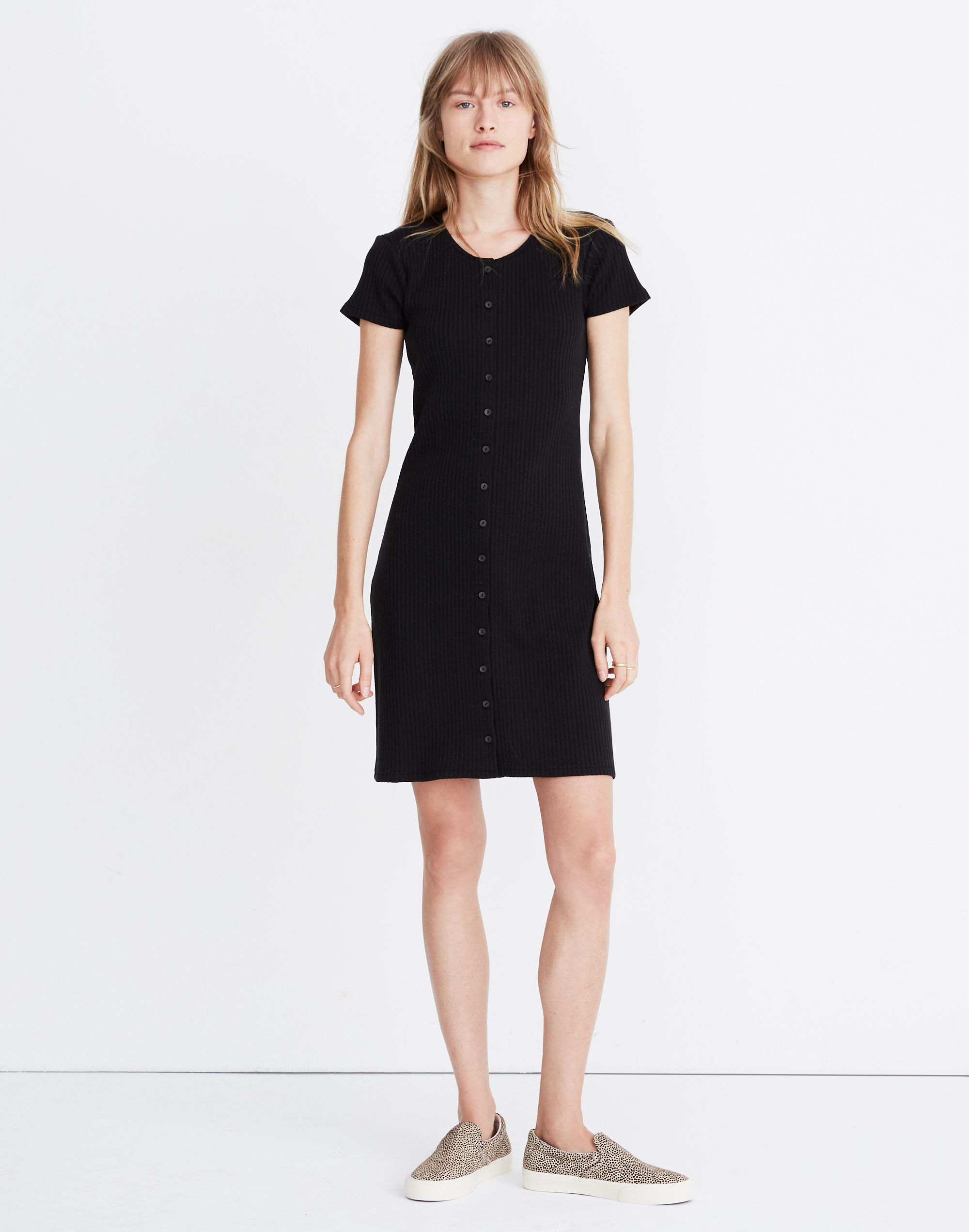 button-front ribbed mini dress