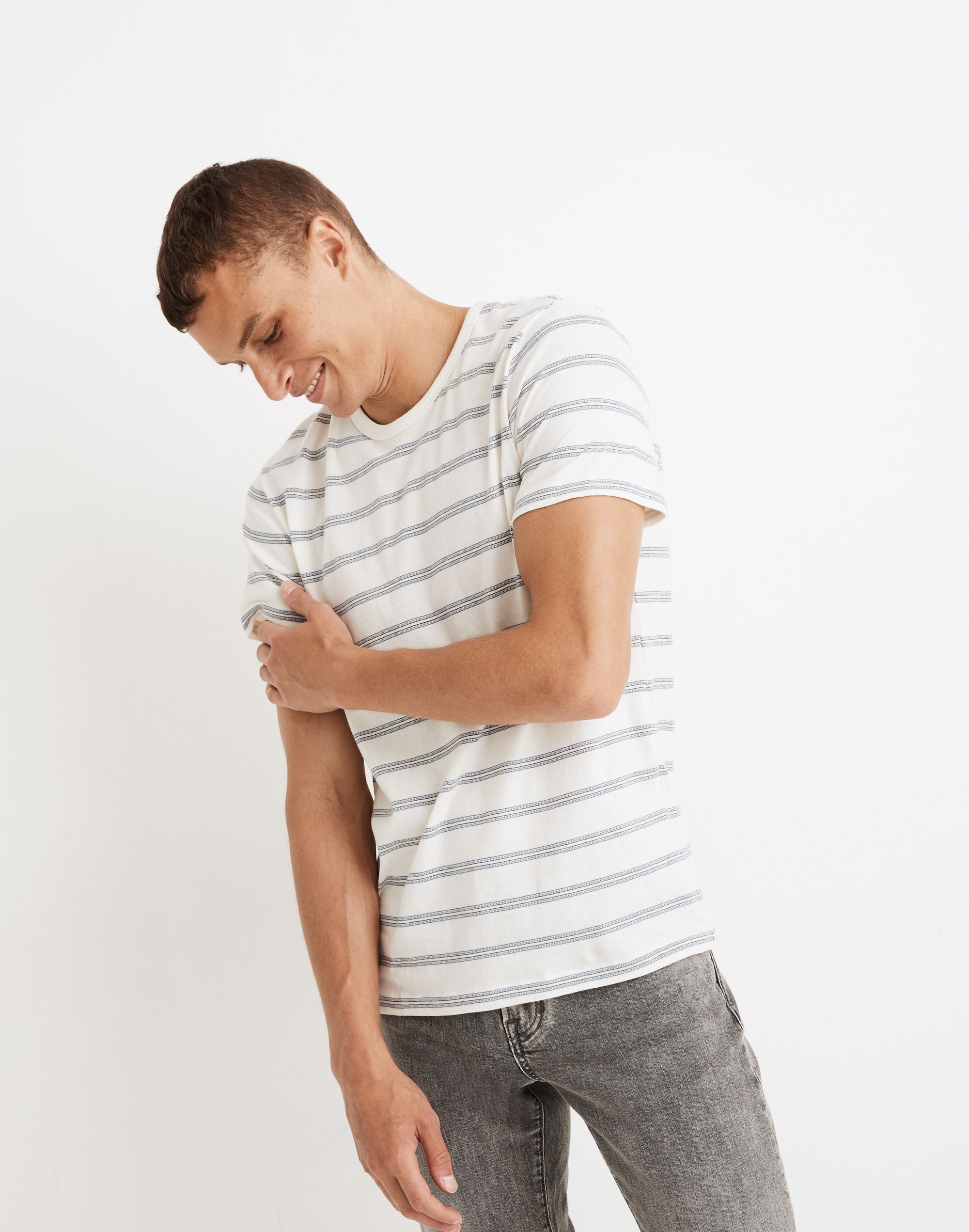 Allday Crewneck Tee in Yarn-Dyed Jacquard Stripe