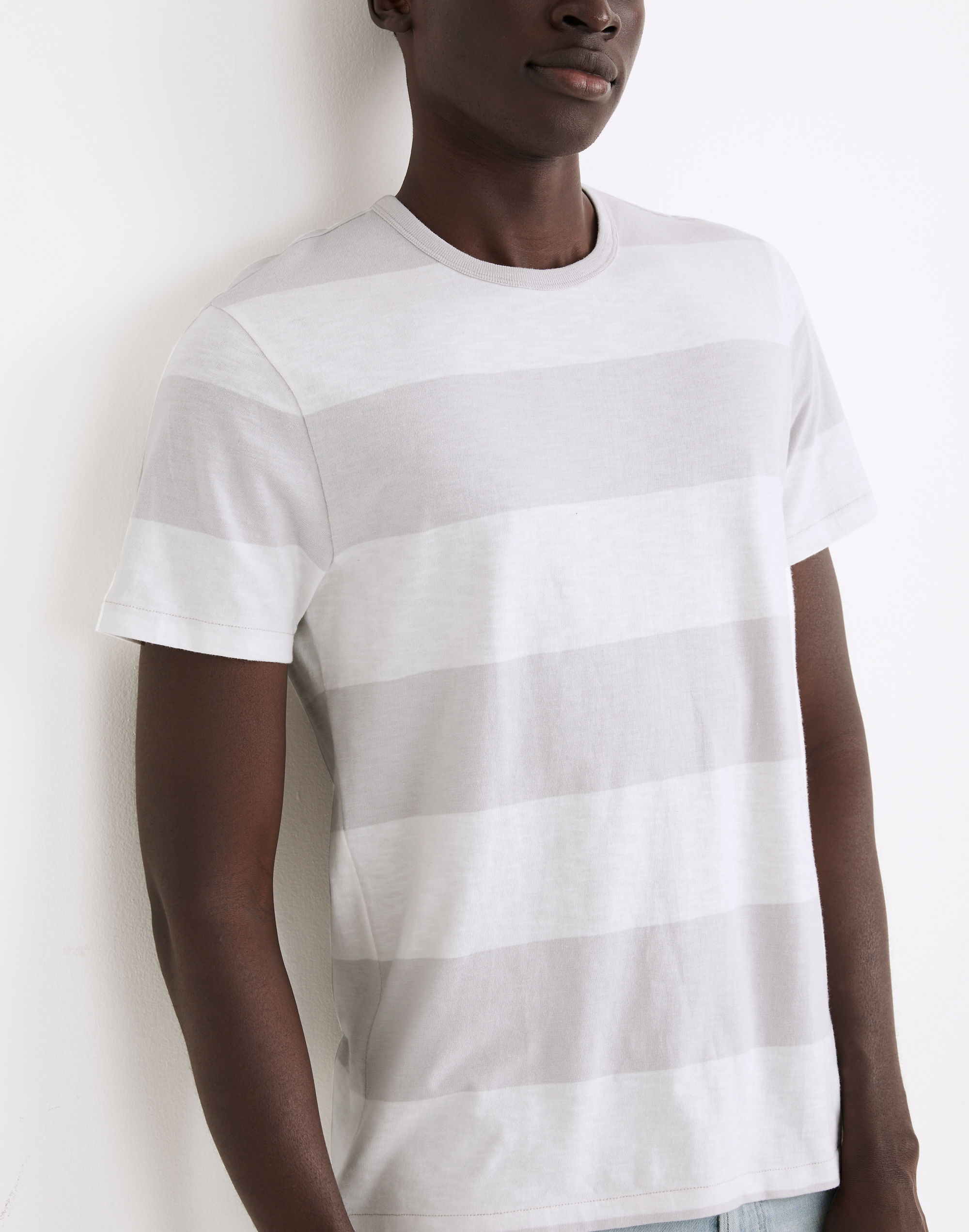 Allday Crewneck Tee in Gray Rugby Stripe