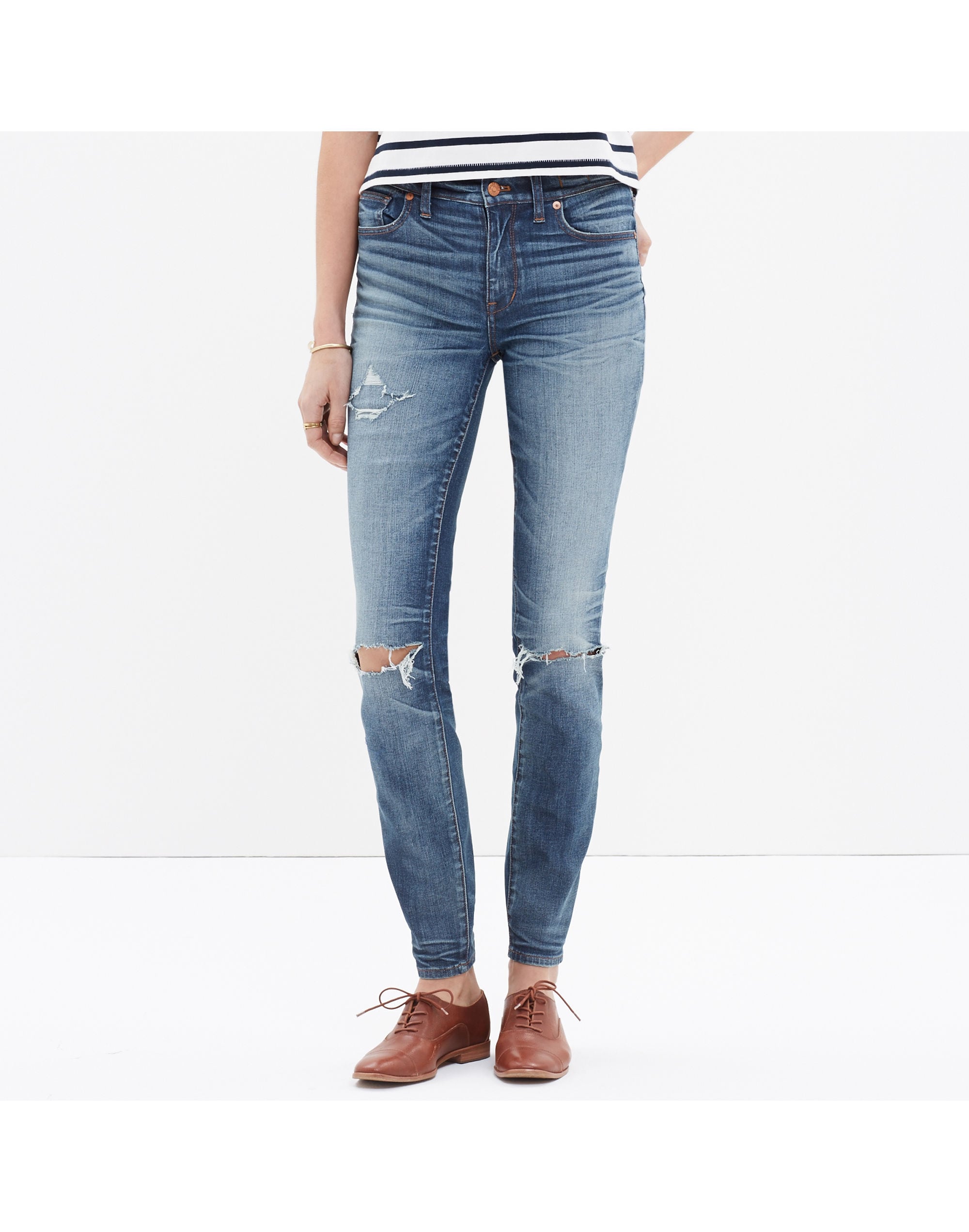 9" High-Rise Skinny Jeans: Torn-Knee Edition