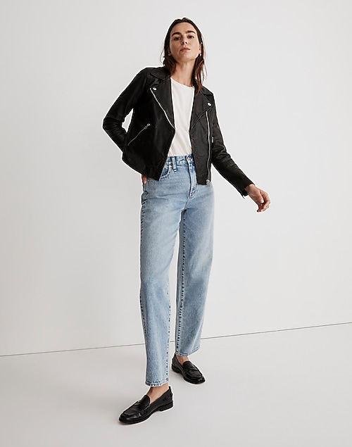 Madewell Women's The Washed Leather Motorcycle Jacket in True Black - Size S