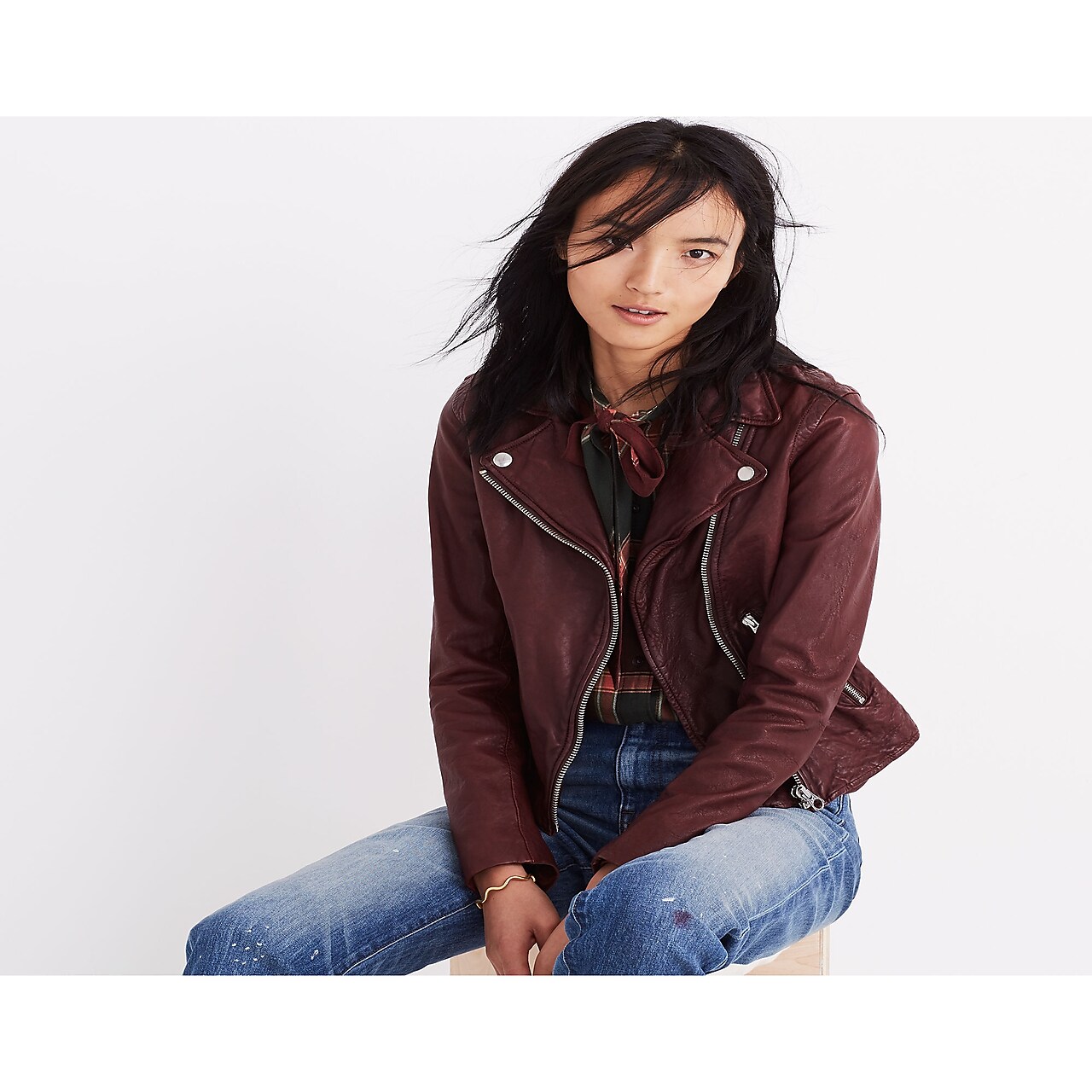 Mw Washed Leather Motorcycle Jacket In Cabernet