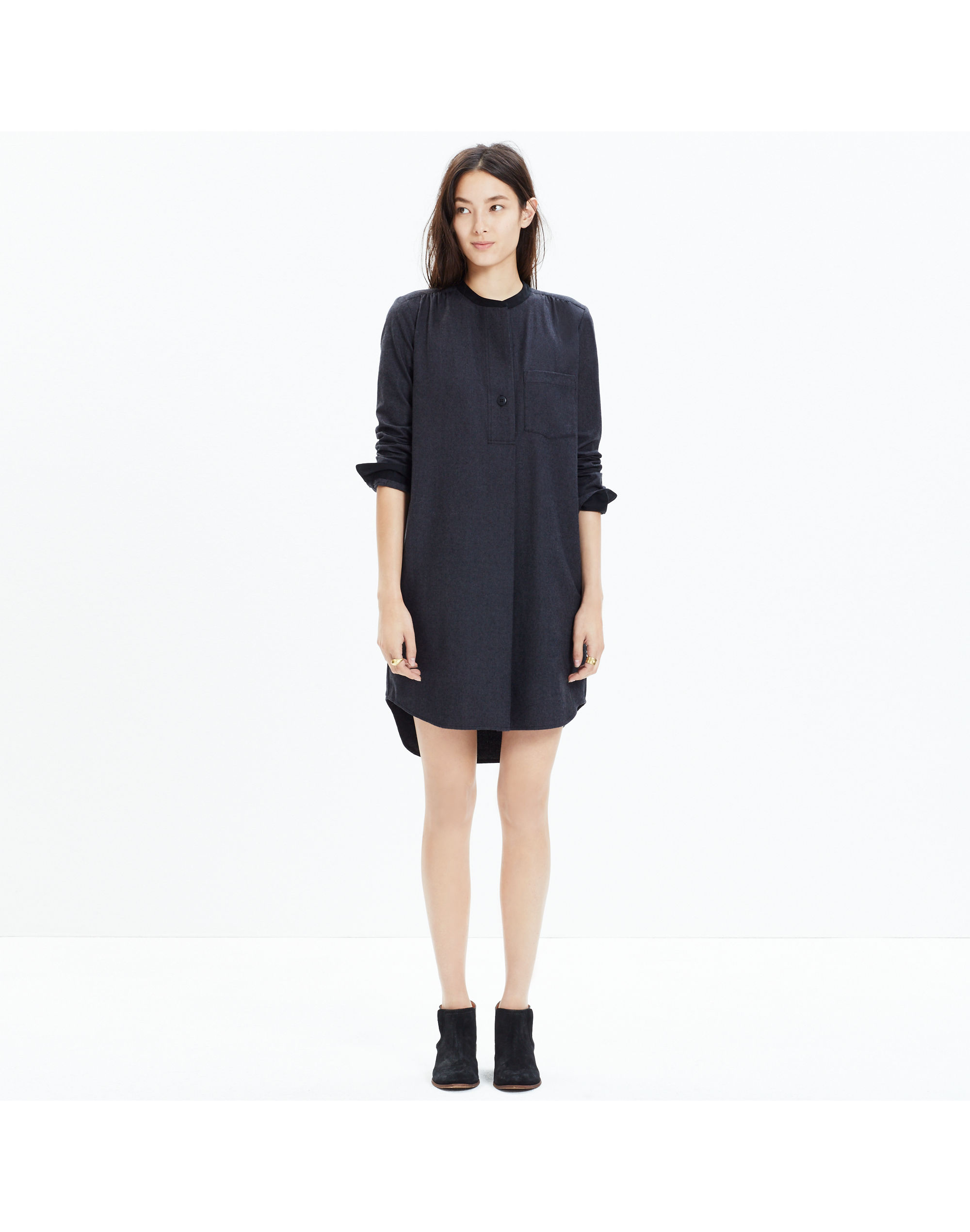 flannel latitude shirtdress in charcoal grey