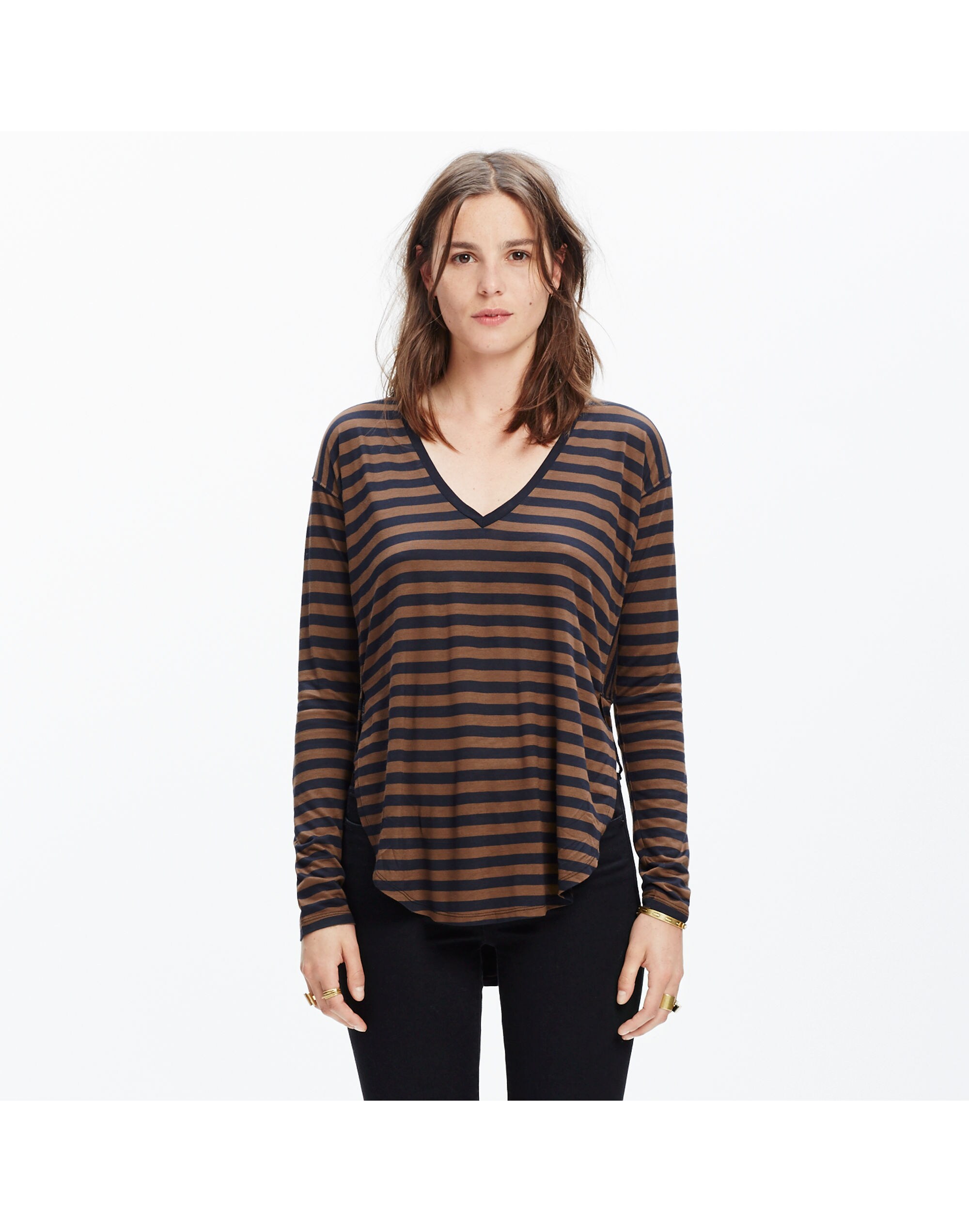 Anthem Long-Sleeve V-Neck Tee in Stripe