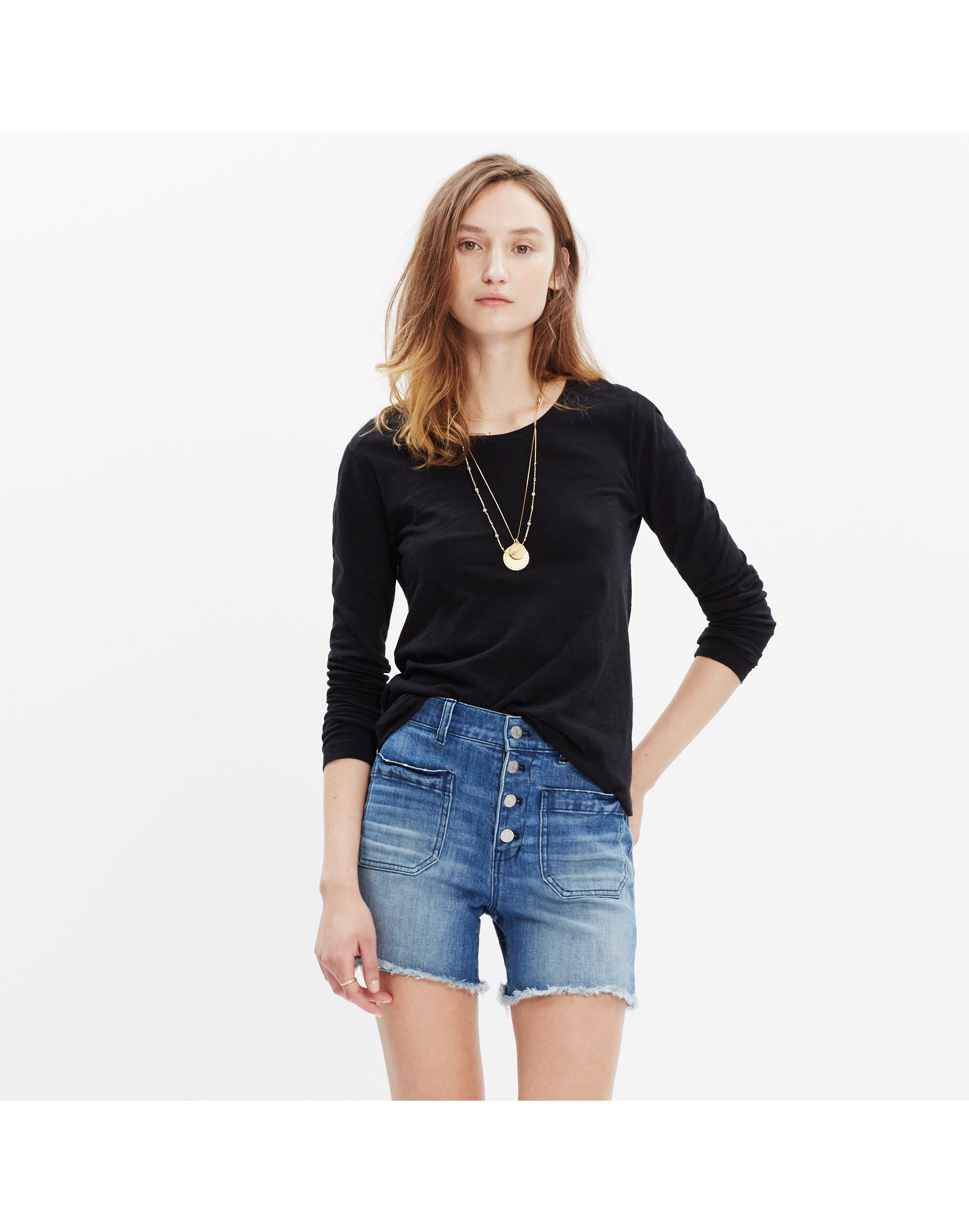 Whisper Cotton Long-Sleeve Crewneck Tee