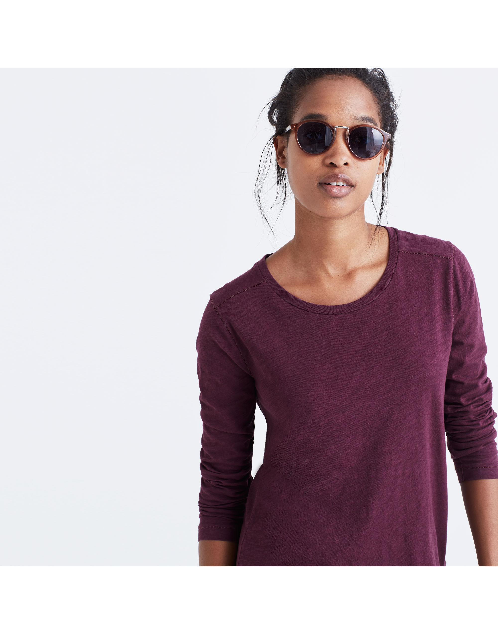 Whisper Cotton Long-Sleeve Crewneck Tee