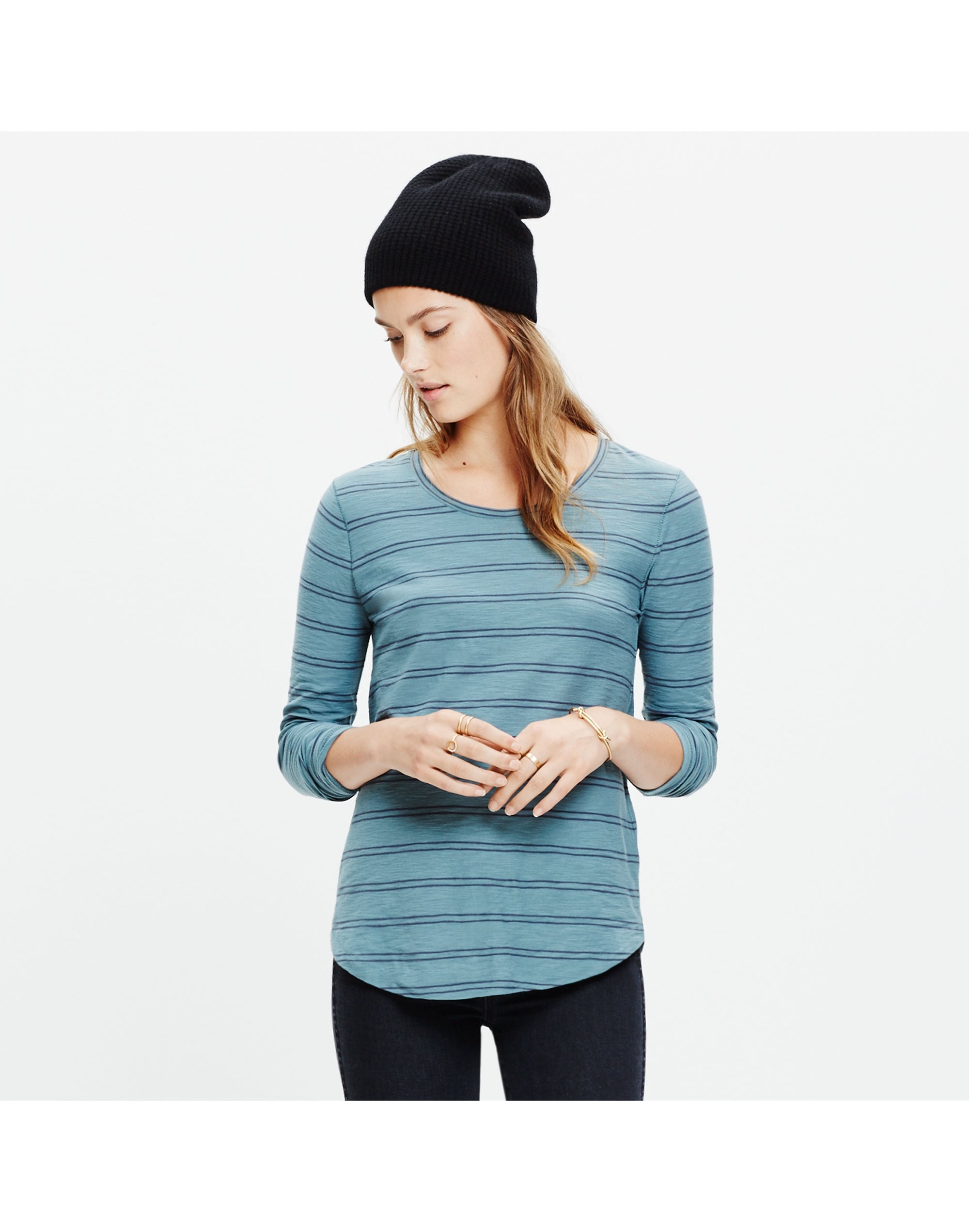 whisper cotton long-sleeve crewneck tee in denmark stripe