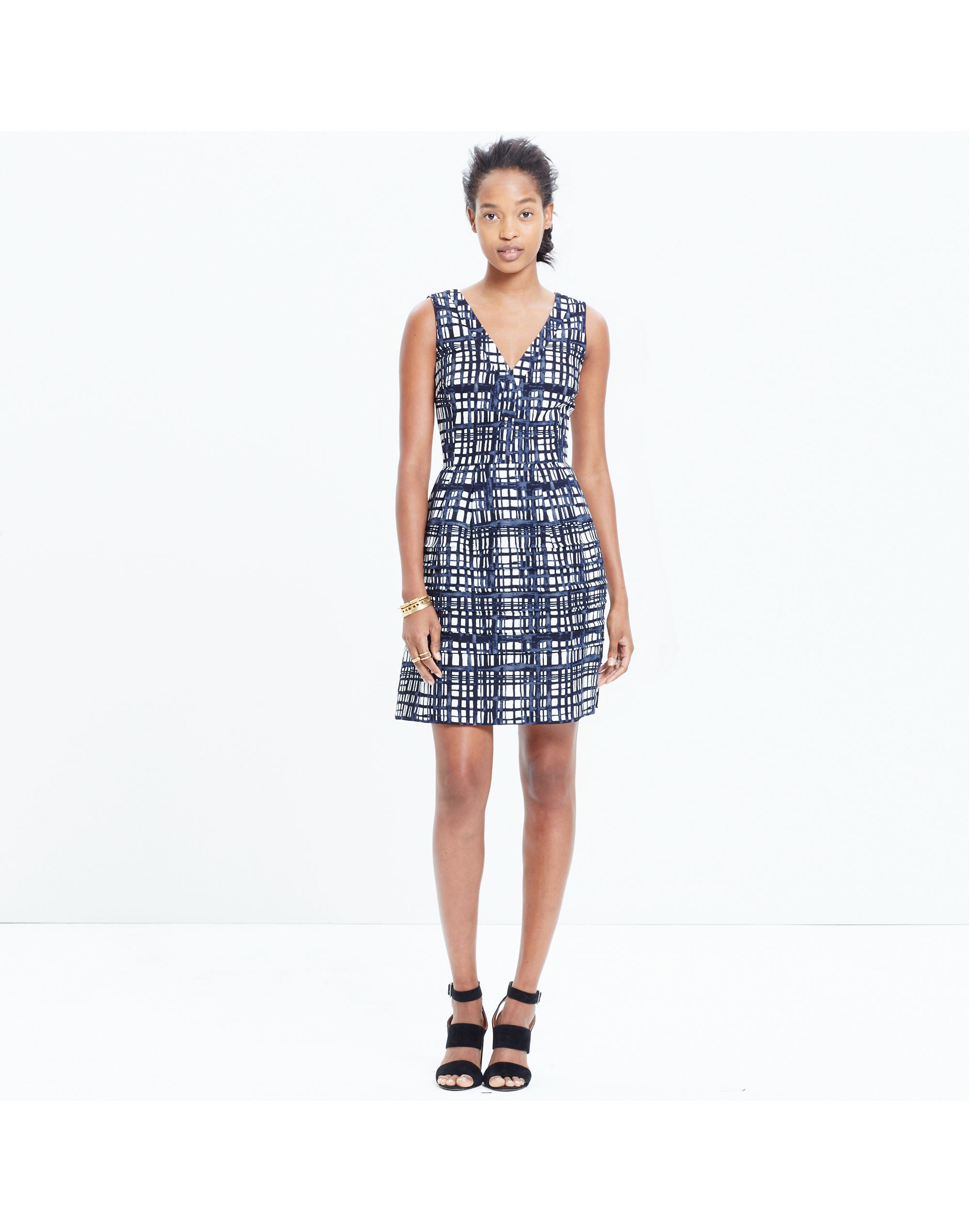 Midnight Dress in Brushstroke Plaid