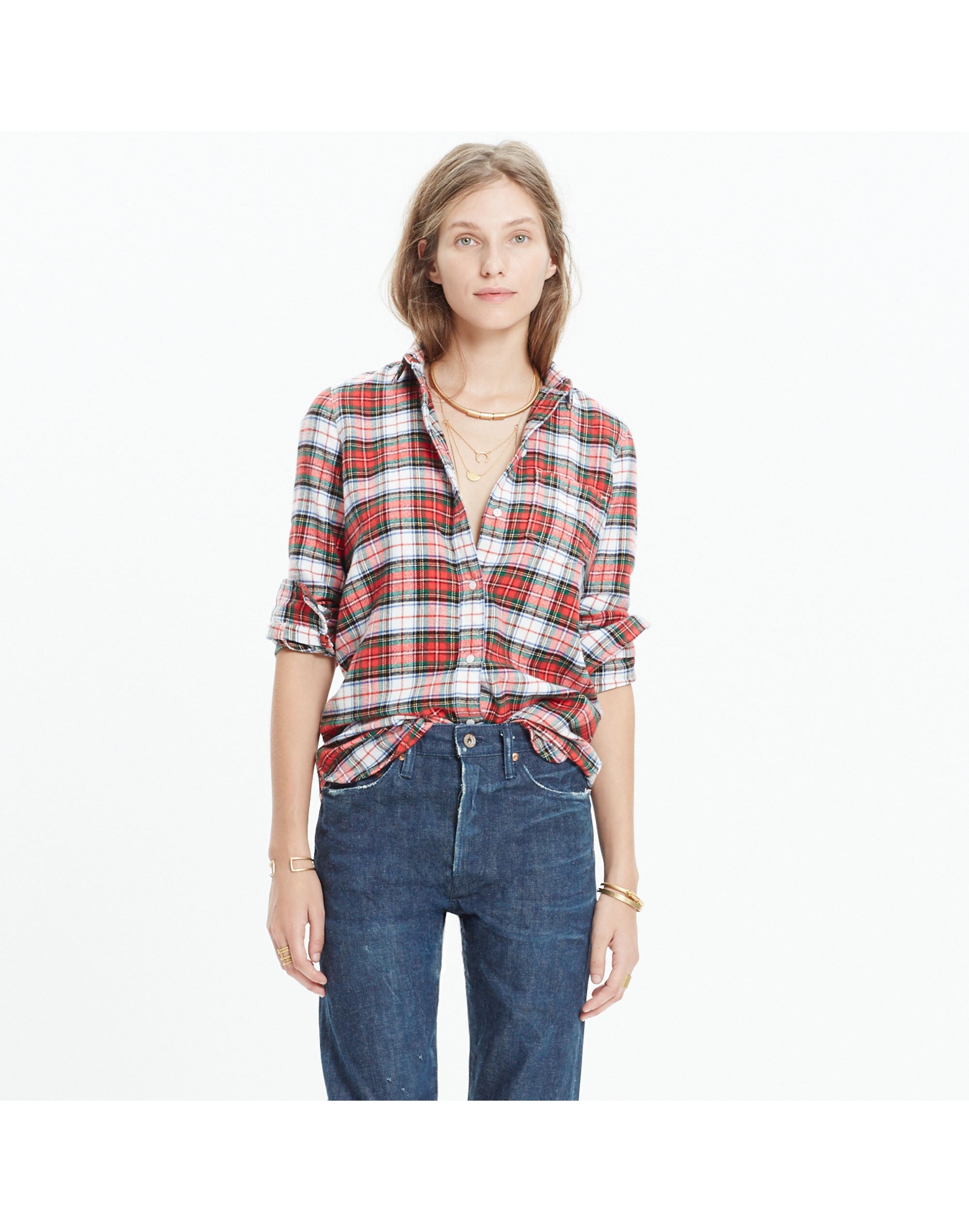 Flannel Slim Boyshirt in Tempe Plaid