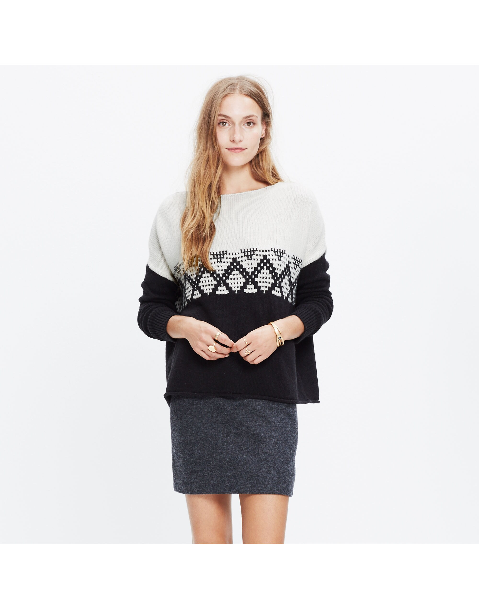 Contrast Fair Isle Pullover Sweater