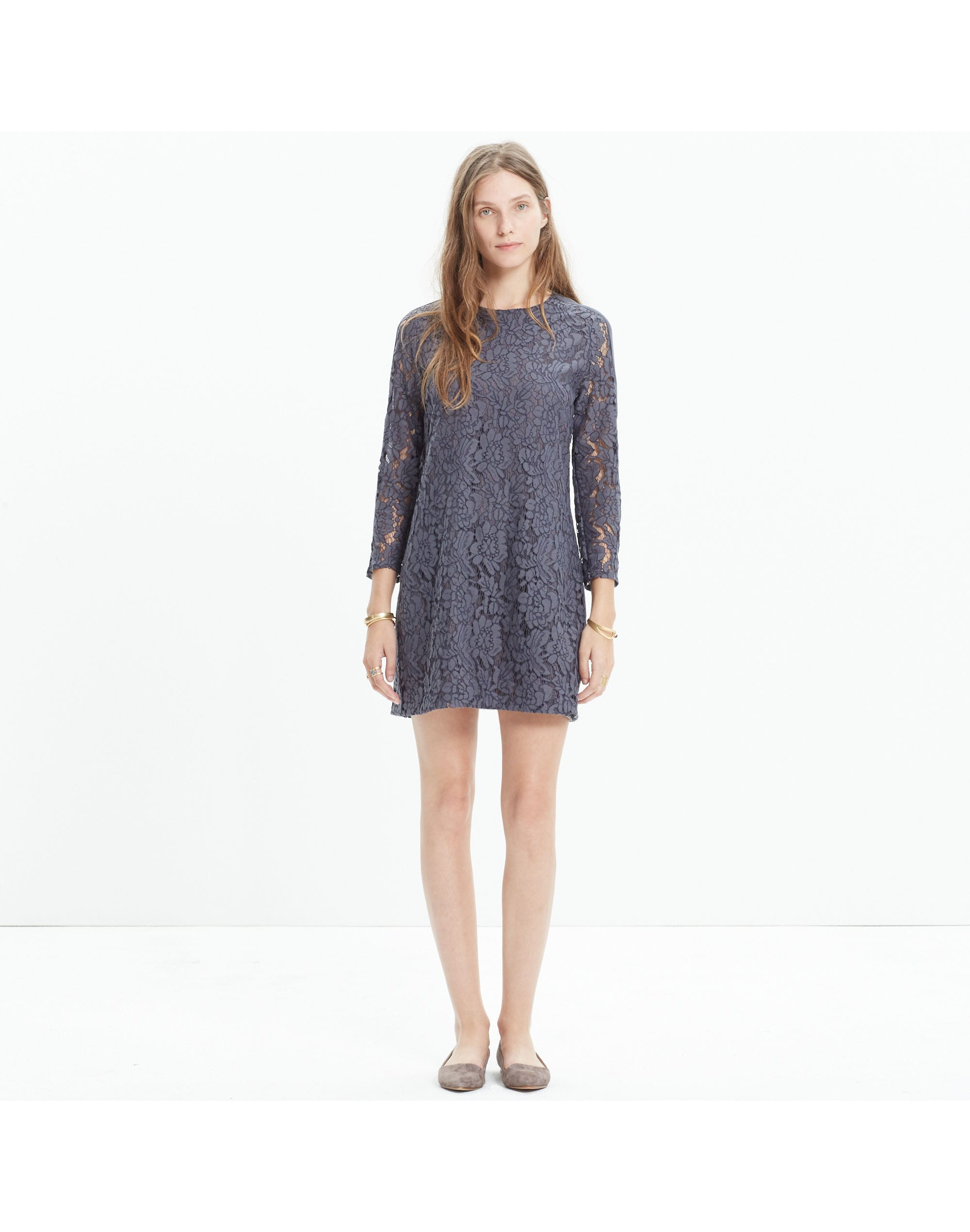 Lace Long-Sleeve Shift Dress