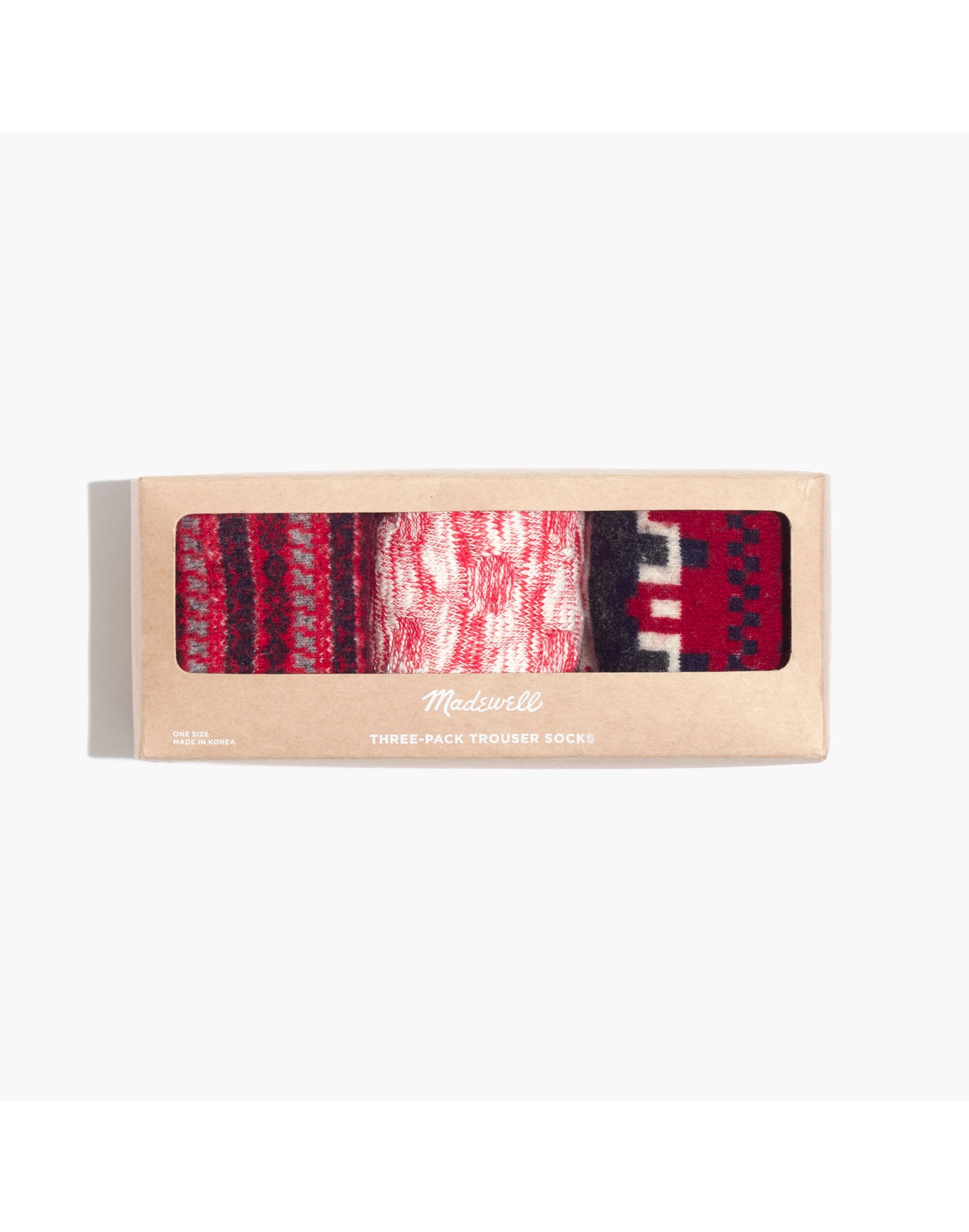 Three-Pack Red Print-Mix Trouser Socks