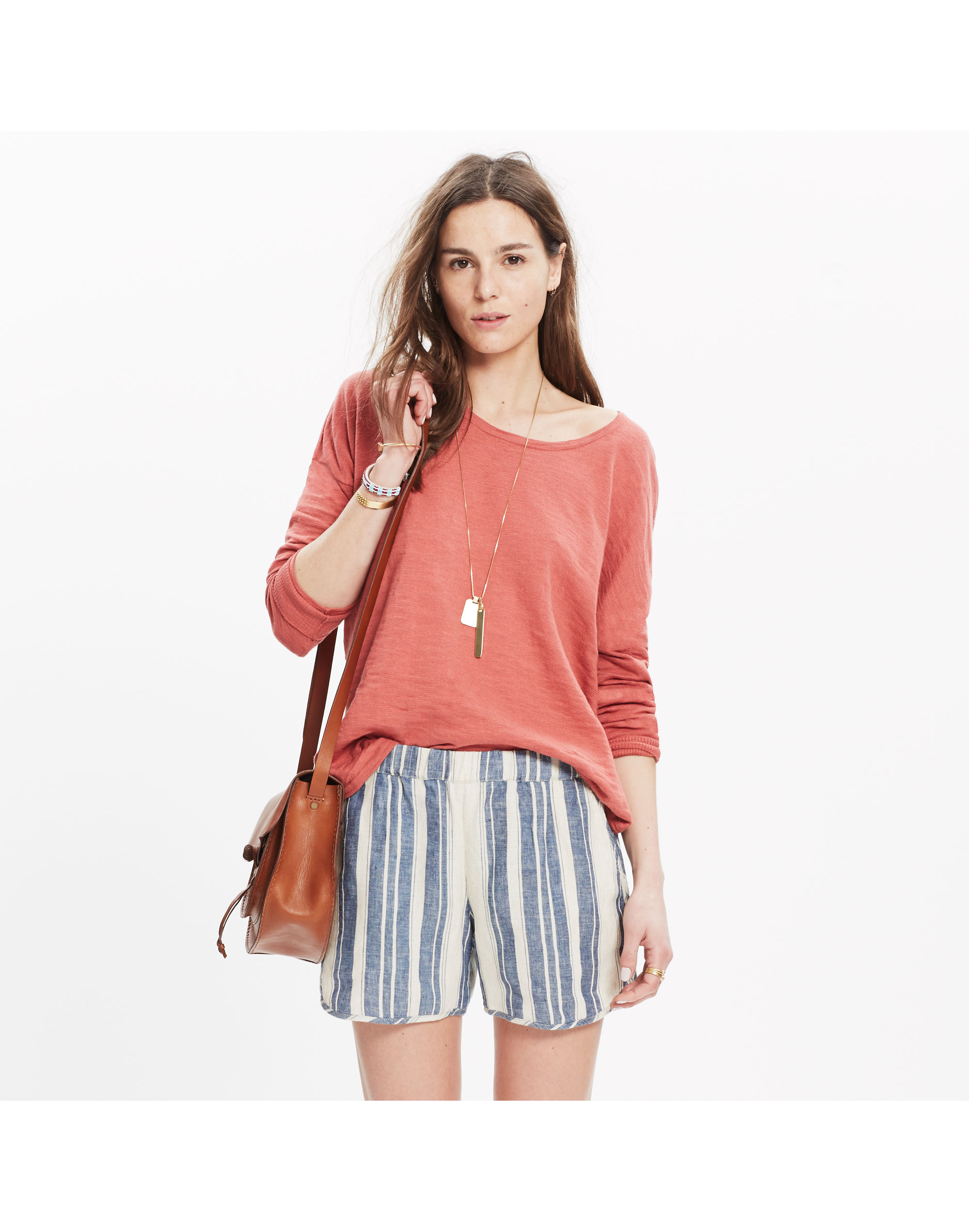 pull-on shorts in indigo stripe