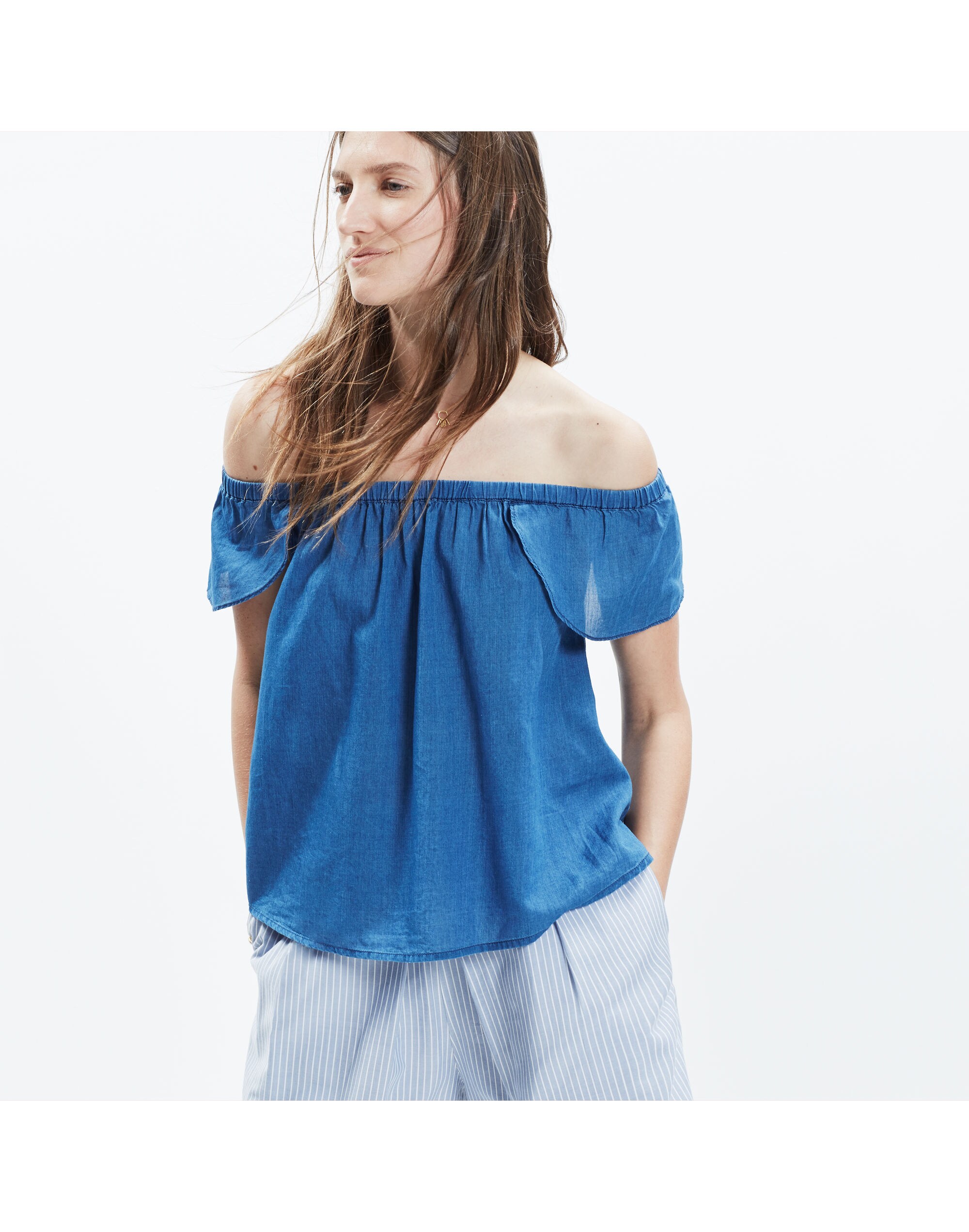 Indigo Cotton Off-the-Shoulder Top