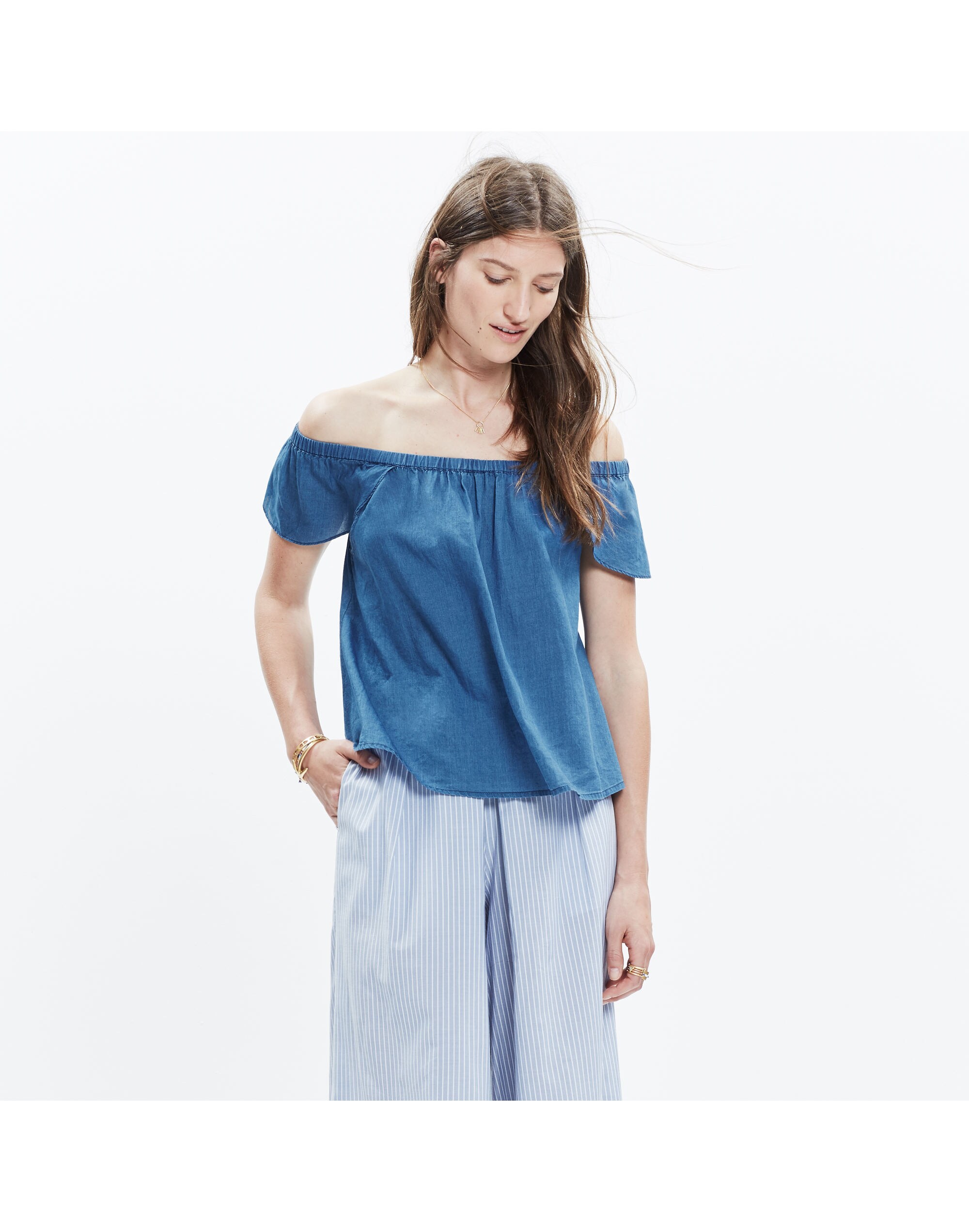 Indigo Cotton Off-the-Shoulder Top