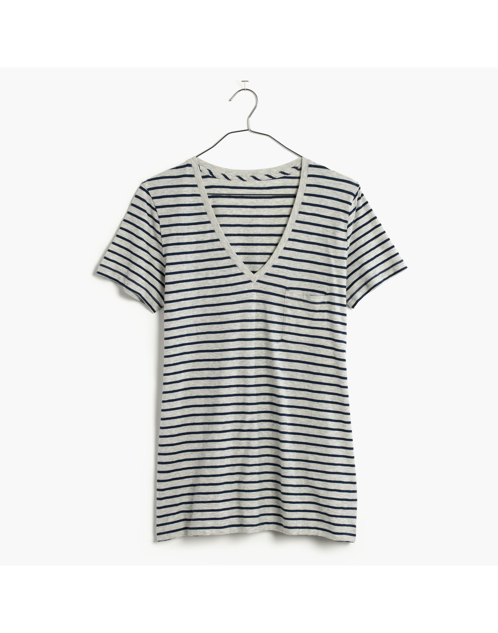 Whisper Cotton V-Neck Pocket Tee in Alhambra Stripe