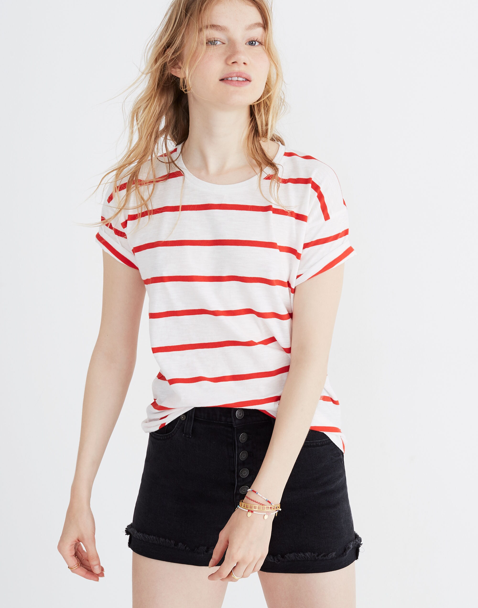 Whisper Cotton Crewneck Tee in Creston Stripe