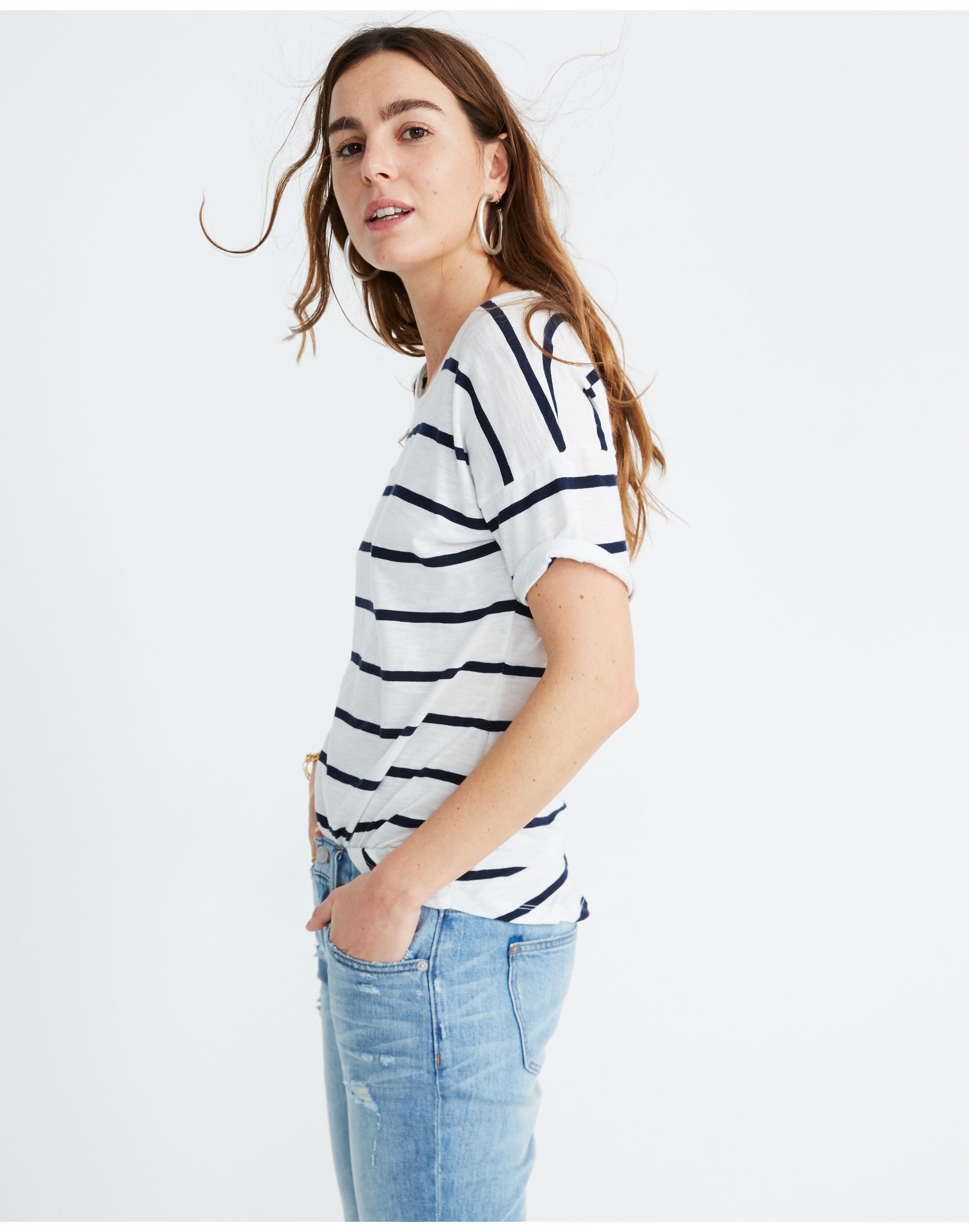 Whisper Cotton Crewneck Tee in Creston Stripe